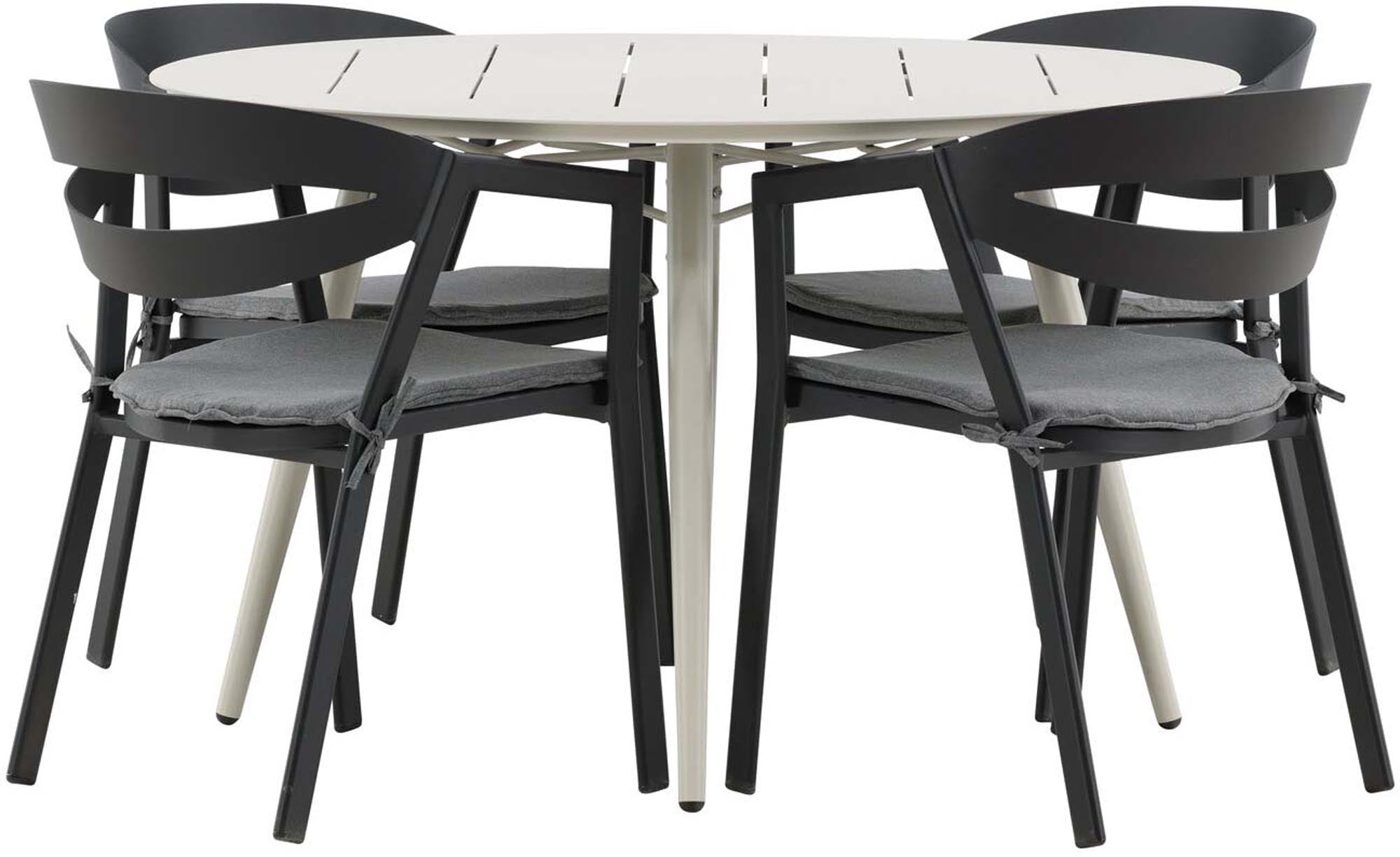 Entdecken Sie das Lina Outdoor-Tischset von Venture Home: stilvoll, robust und ideal für 4 Personen. Perfekt für Garten, Terrasse und gesellige Anlässe.