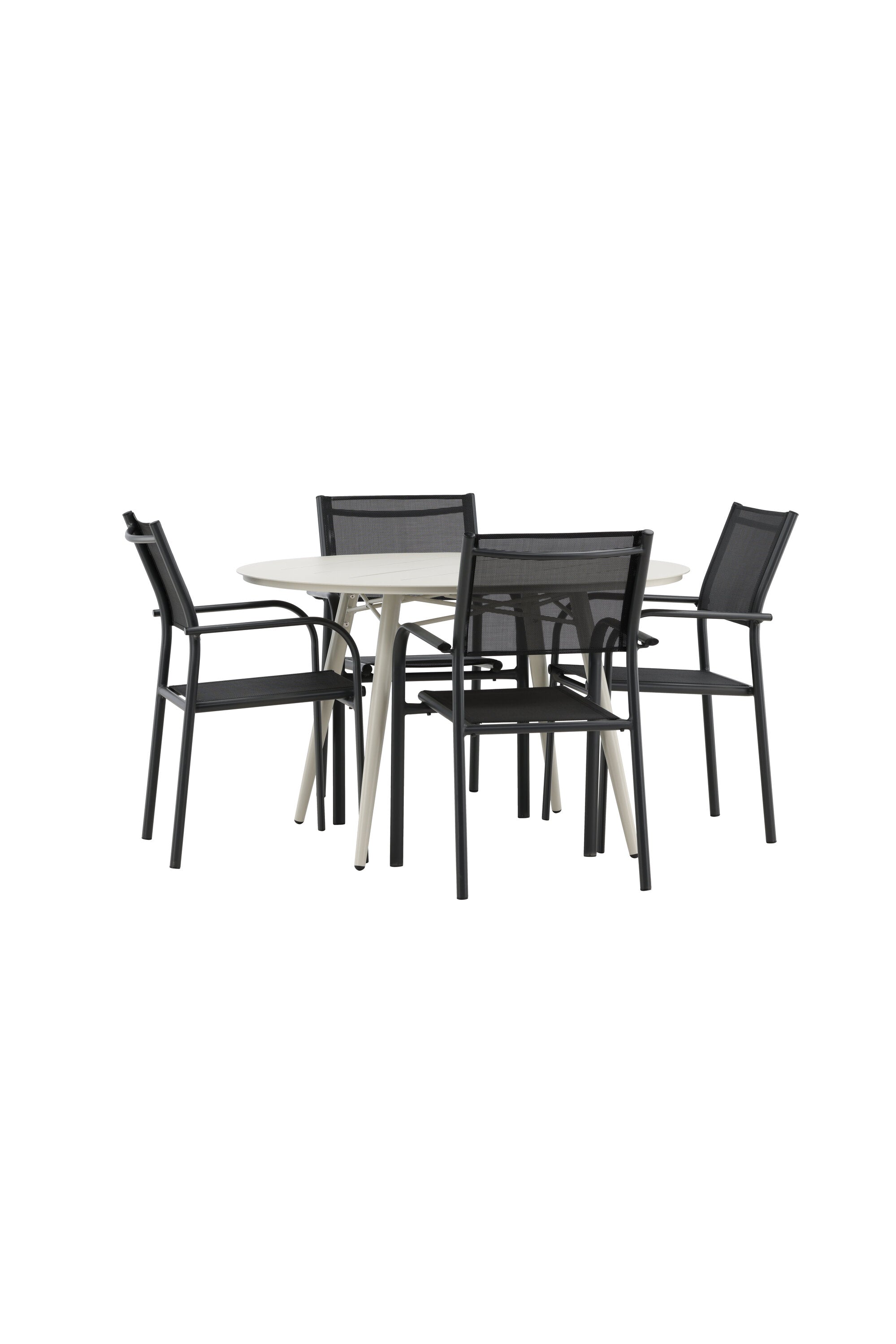 Lina Outdoor-Tischset + Santorini ⌀120cm/4St. in Schwarz präsentiert im Onlineshop von KAQTU Design AG. Gartentischset ist von Venture Home