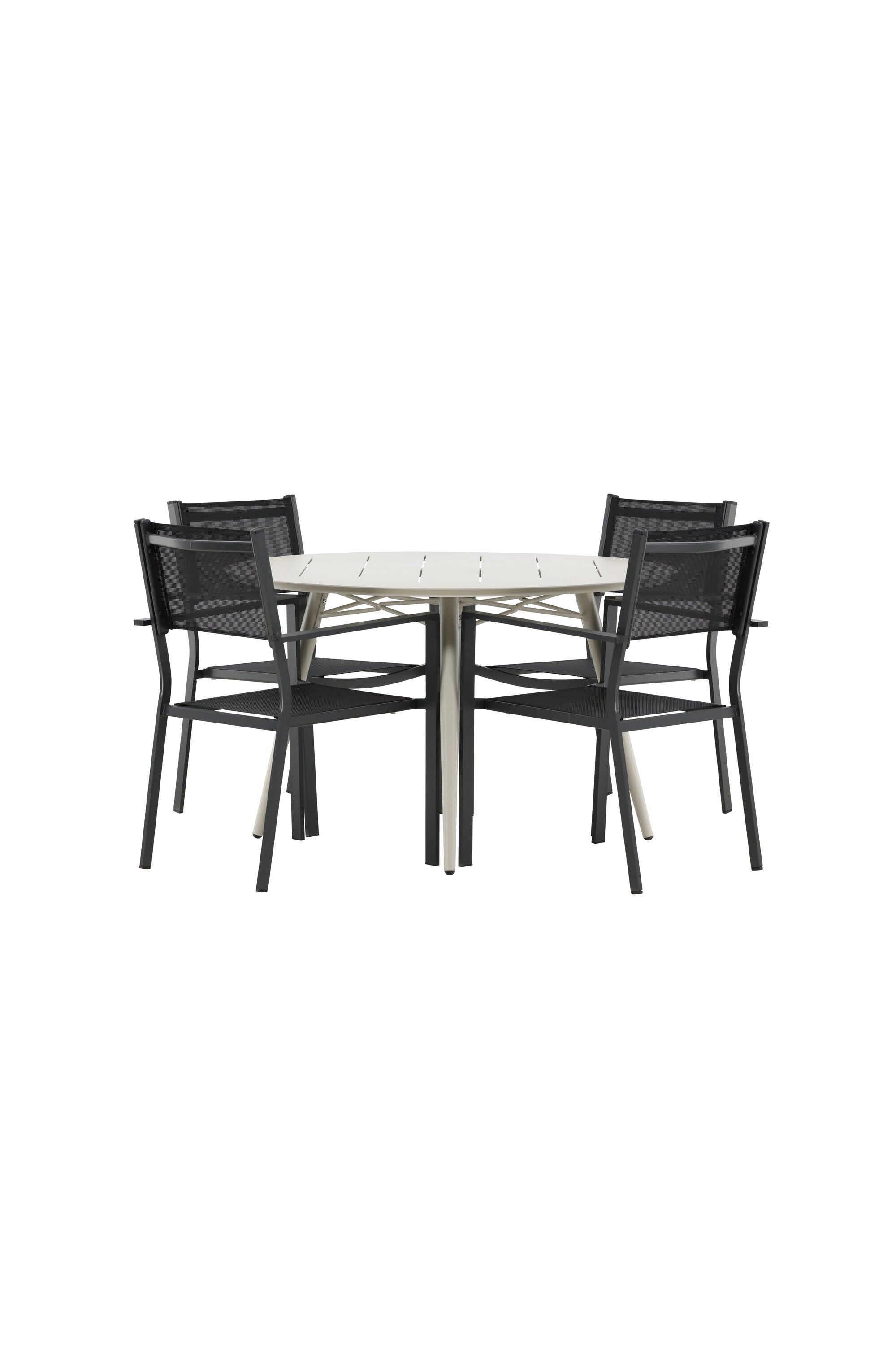 Lina Outdoor-Tischset + Copacabana ⌀120cm/4St. in Schwarz präsentiert im Onlineshop von KAQTU Design AG. Gartentischset ist von Venture Home
