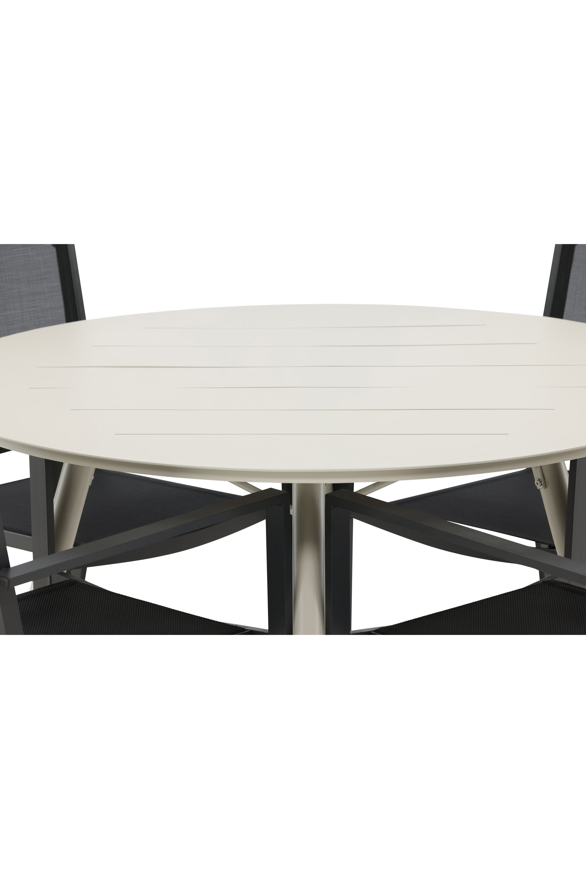 Lina Outdoor-Tischset + Copacabana ⌀120cm/4St. in Schwarz präsentiert im Onlineshop von KAQTU Design AG. Gartentischset ist von Venture Home