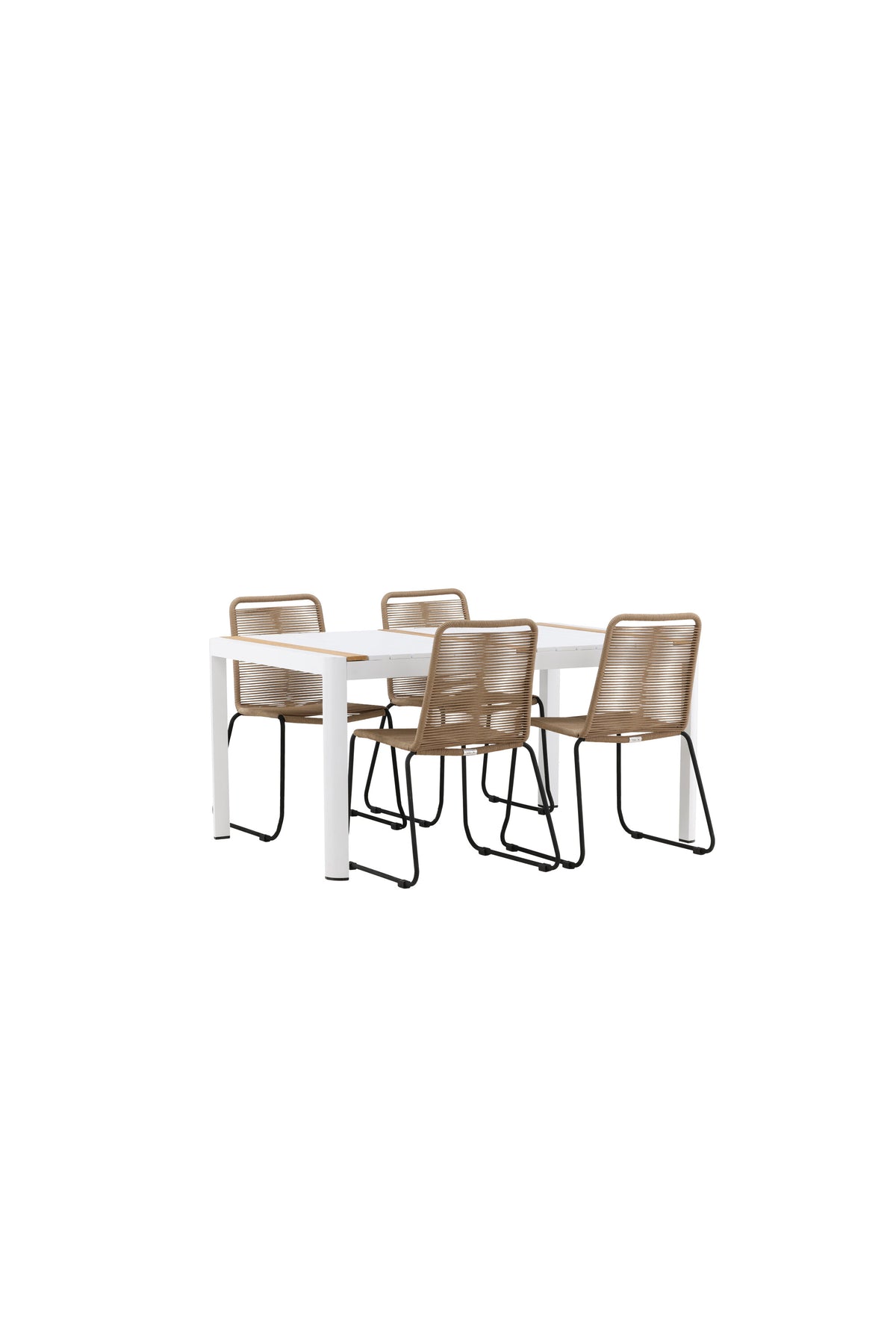 Togo Outdoor-Tischset + Lindos 150cm/4St. in Weiss / Natur präsentiert im Onlineshop von KAQTU Design AG. Gartentischset ist von Venture Home