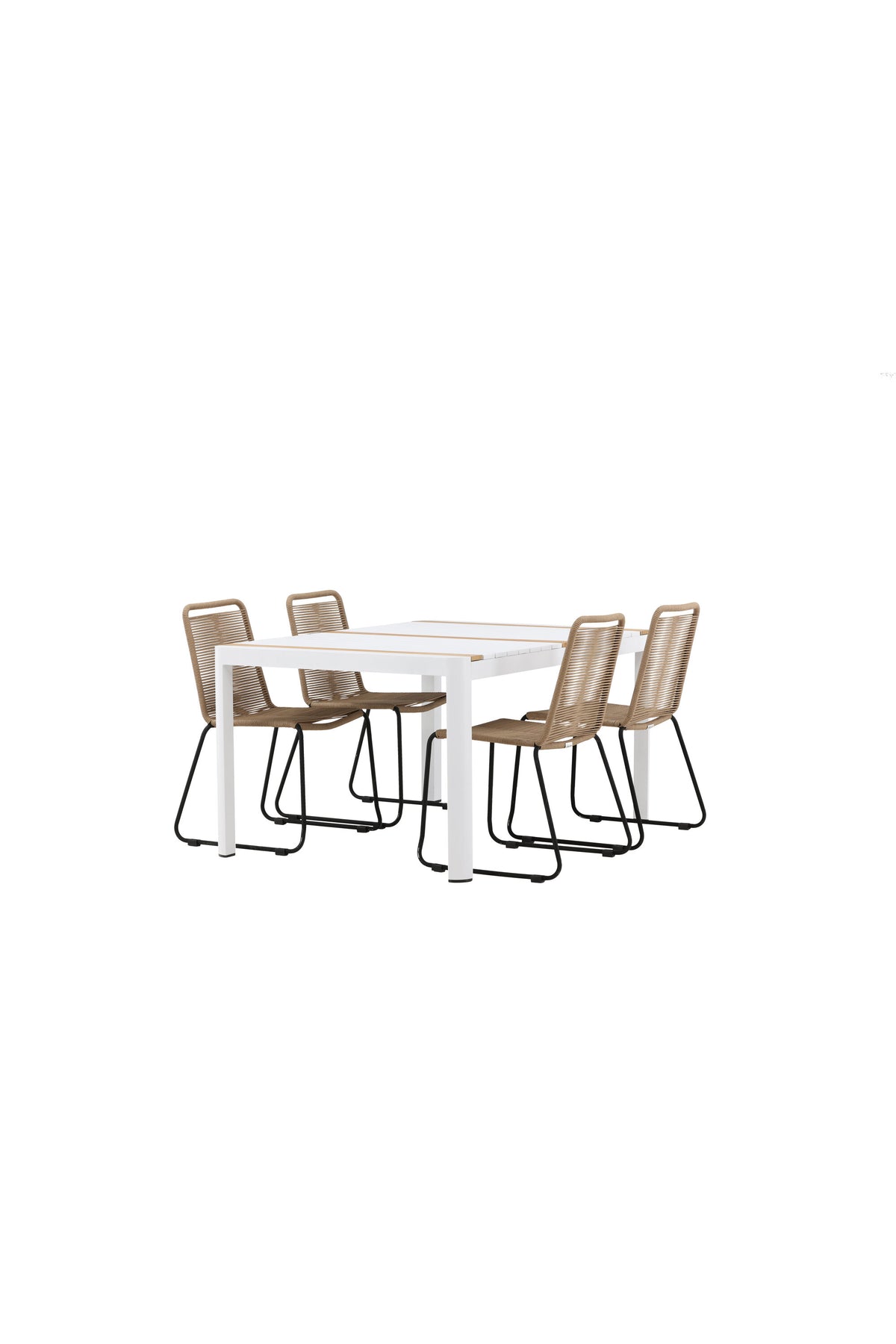 Togo Outdoor-Tischset + Lindos 150cm/4St. in Weiss / Natur präsentiert im Onlineshop von KAQTU Design AG. Gartentischset ist von Venture Home