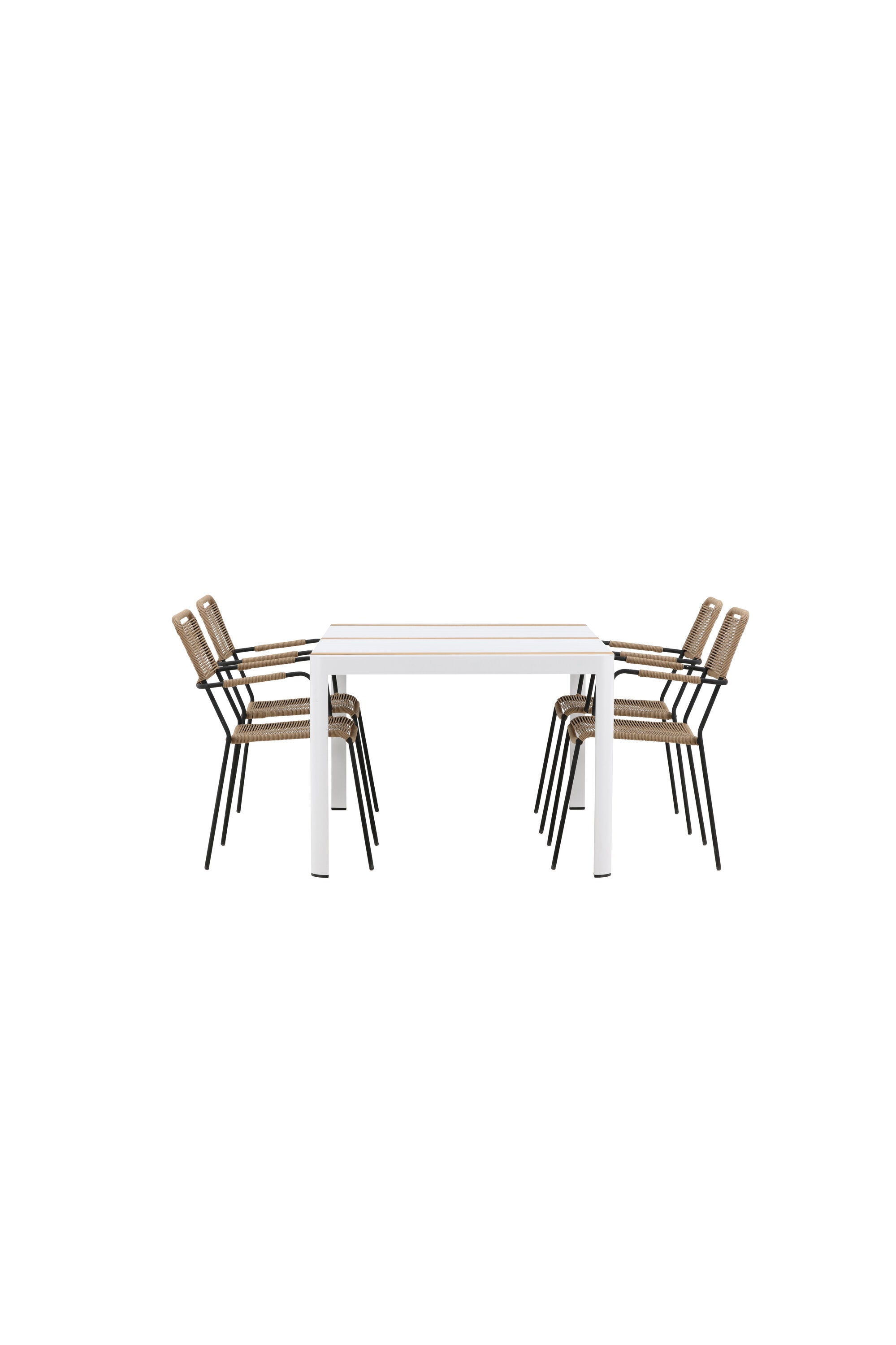 Togo Outdoor-Tischset + Lindos Armchair 150cm/4St. in Weiss / Natur präsentiert im Onlineshop von KAQTU Design AG. Gartentischset ist von Venture Home