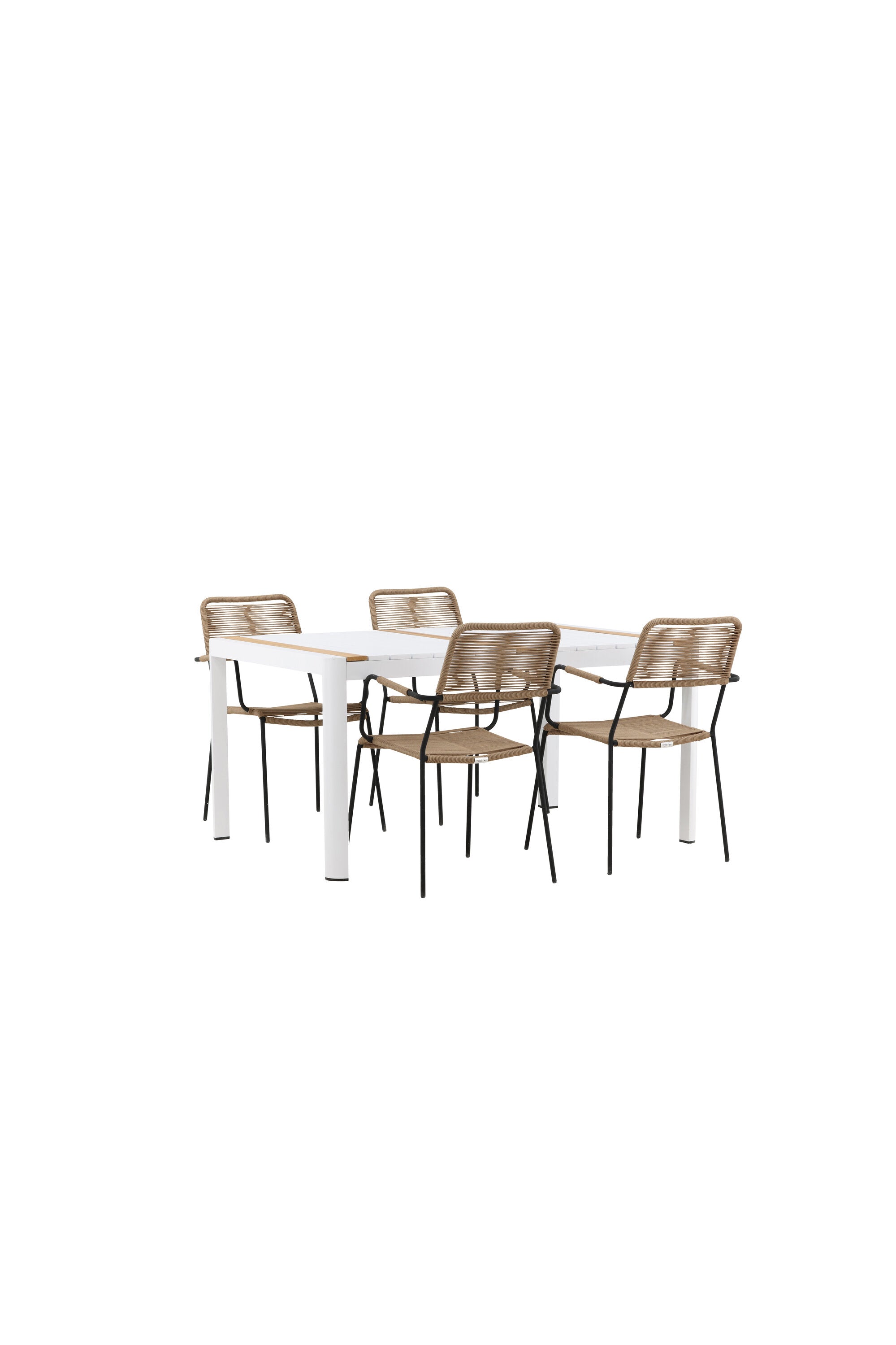 Togo Outdoor-Tischset + Lindos Armchair 150cm/4St. in Weiss / Natur präsentiert im Onlineshop von KAQTU Design AG. Gartentischset ist von Venture Home