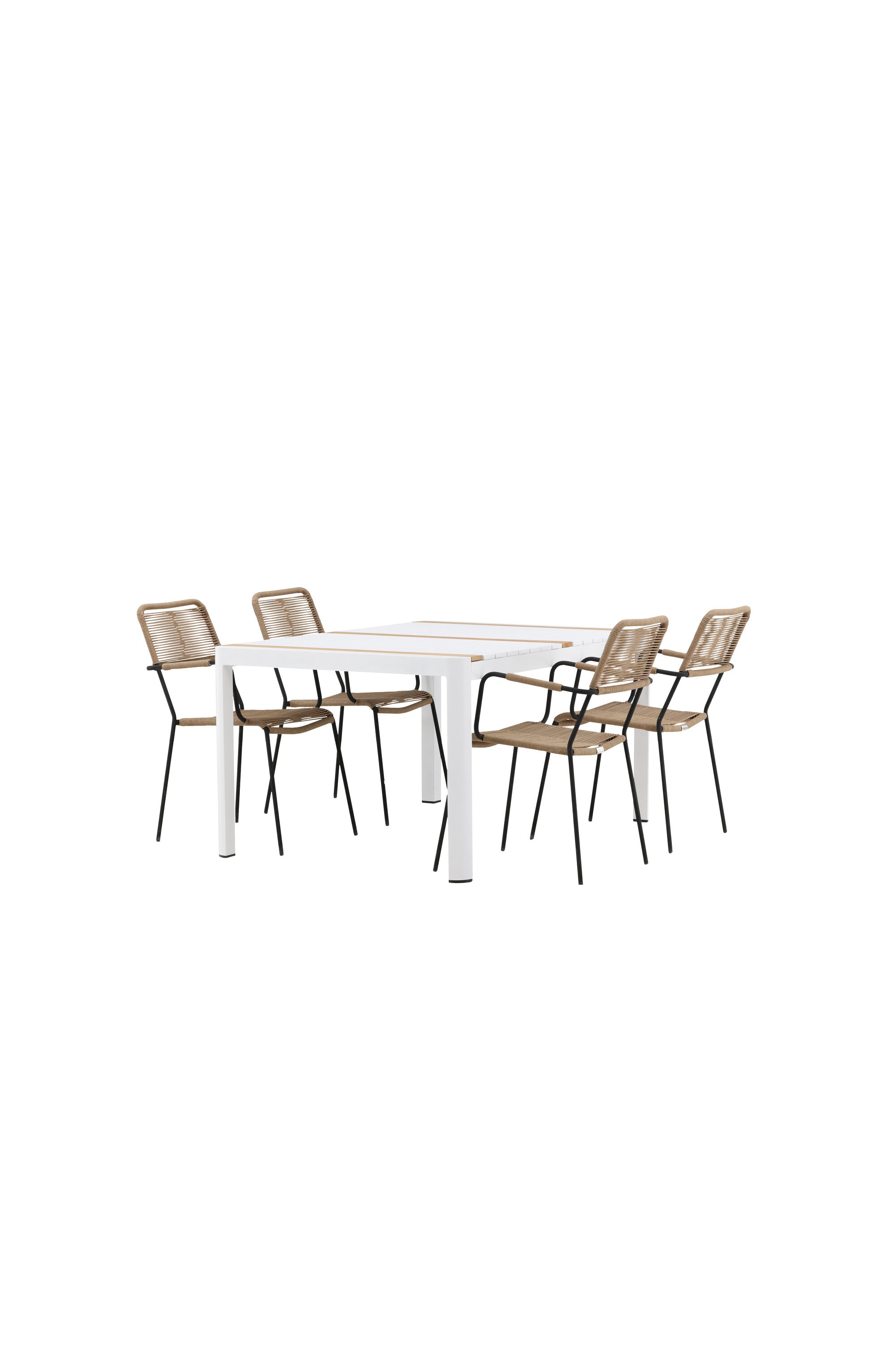 Togo Outdoor-Tischset + Lindos Armchair 150cm/4St. in Weiss / Natur präsentiert im Onlineshop von KAQTU Design AG. Gartentischset ist von Venture Home