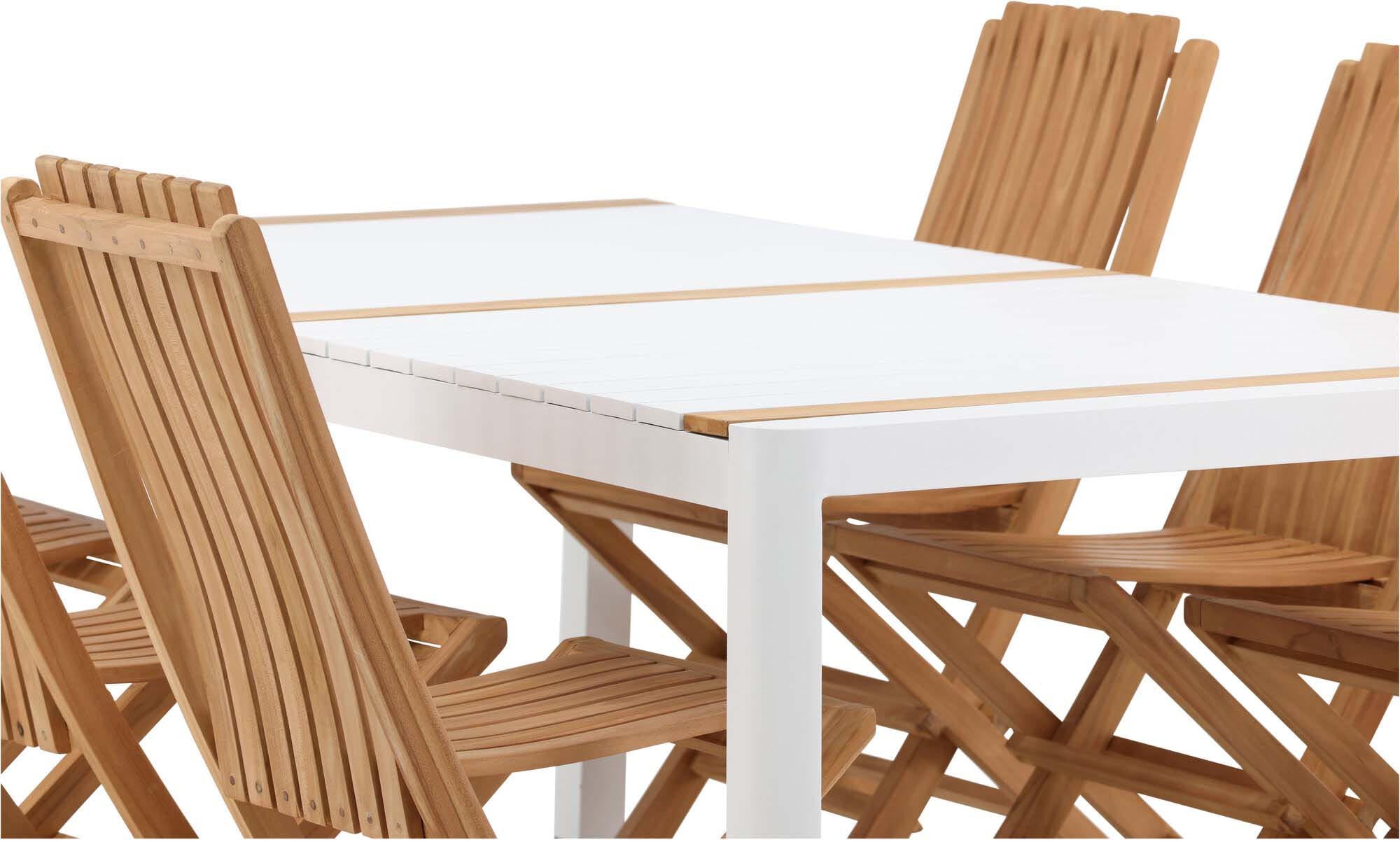 Elegantes Togo Outdoor-Tischset mit Ghana-Stühlen, ideal für unvergessliche Momente im Freien. Langlebiges Teakholz und modernes Design.