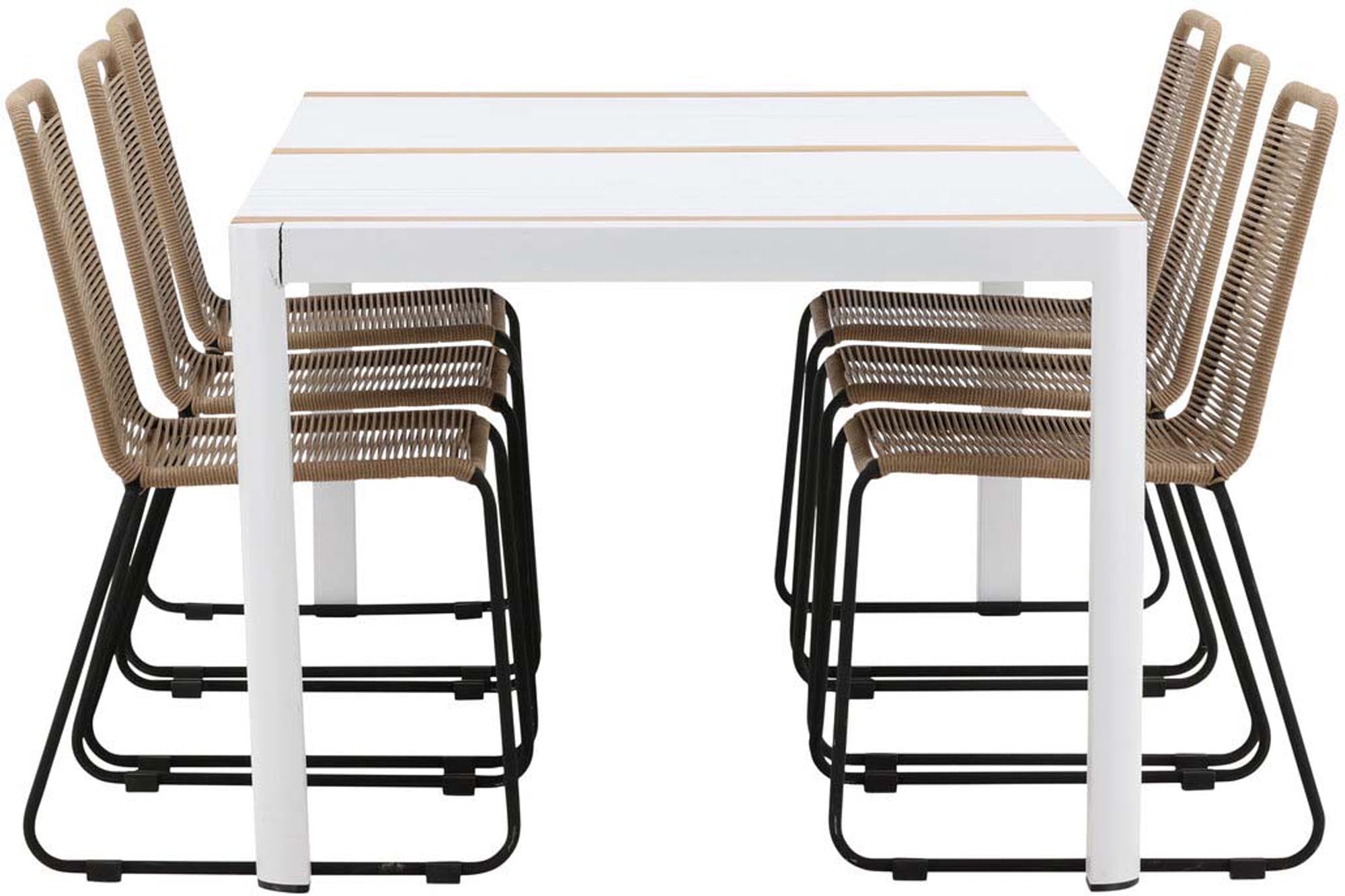 Entdecken Sie das Togo Outdoor-Tischset + Lindos 200cm/6St. von Venture Home – stilvoll, wetterfest und perfekt für gesellige Runden im Freien!