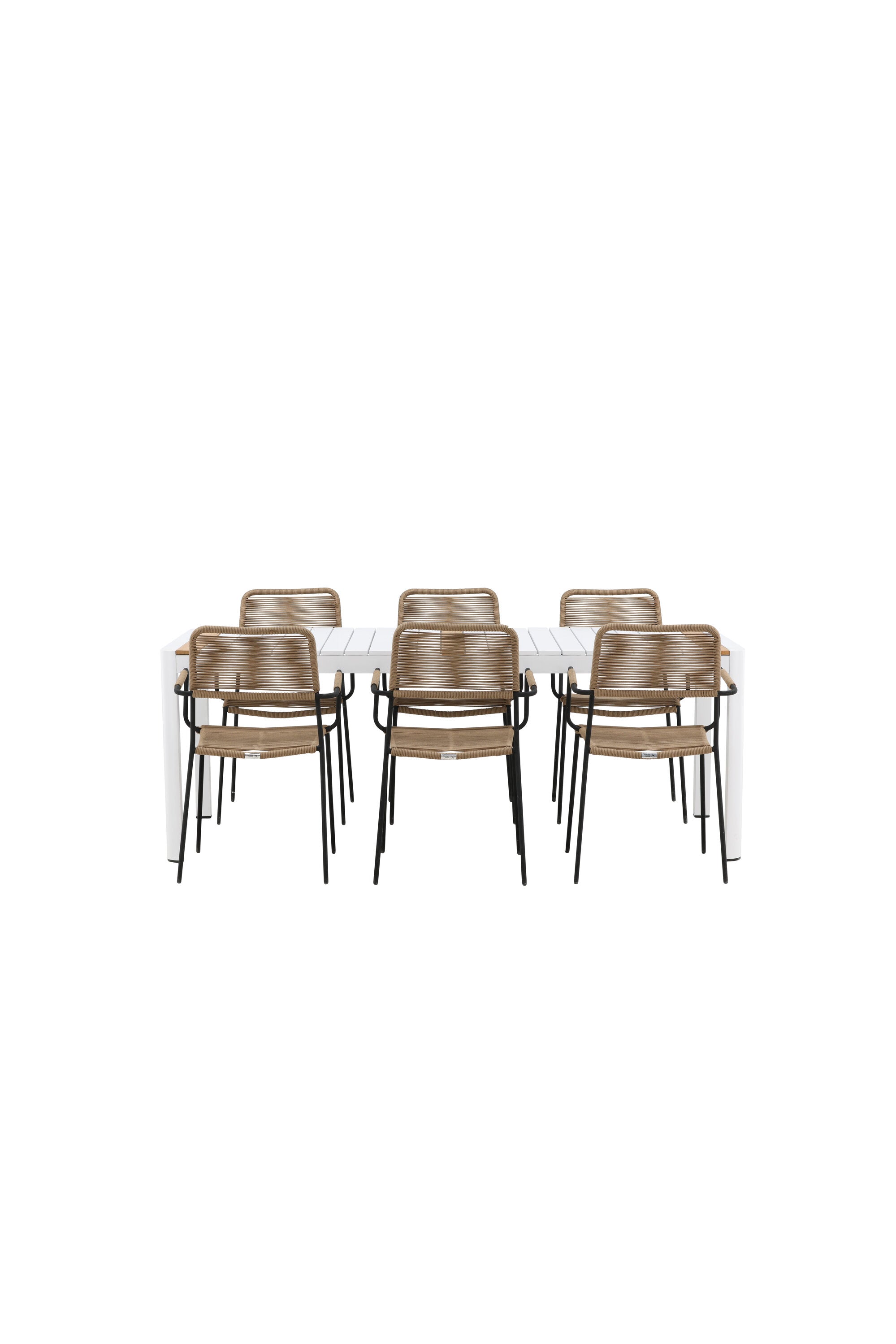 Togo Outdoor-Tischset + Lindos Armchair 200cm/6St. in Weiss / Natur präsentiert im Onlineshop von KAQTU Design AG. Gartentischset ist von Venture Home