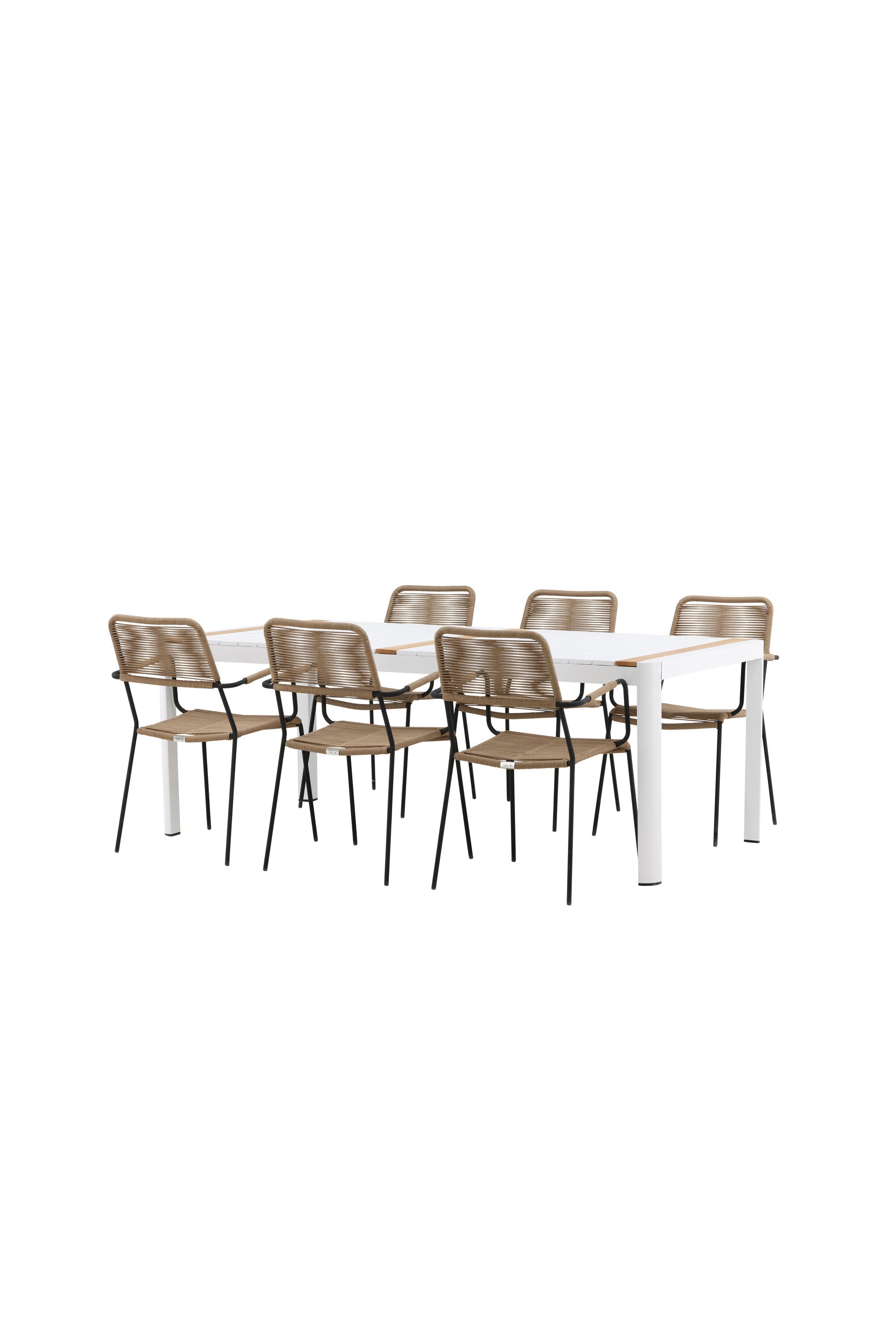 Togo Outdoor-Tischset + Lindos Armchair 200cm/6St. in Weiss / Natur präsentiert im Onlineshop von KAQTU Design AG. Gartentischset ist von Venture Home