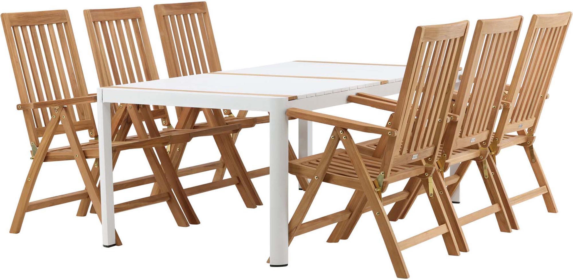 Robustes Togo Tischset mit 6 Kenya Stühlen für stilvolle Terrassen.