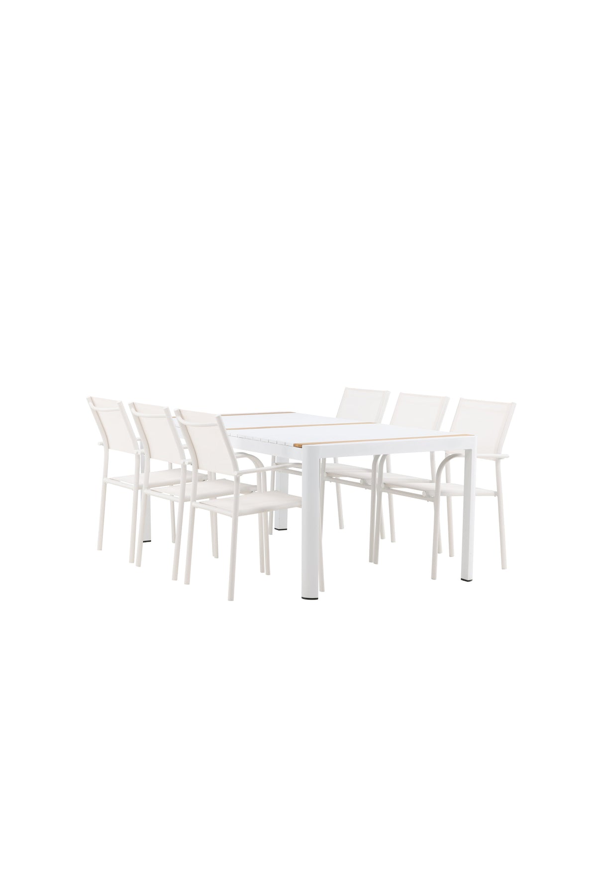 Togo Outdoor-Tischset + Santorini 200cm/6St. in Weiss präsentiert im Onlineshop von KAQTU Design AG. Gartentischset ist von Venture Home