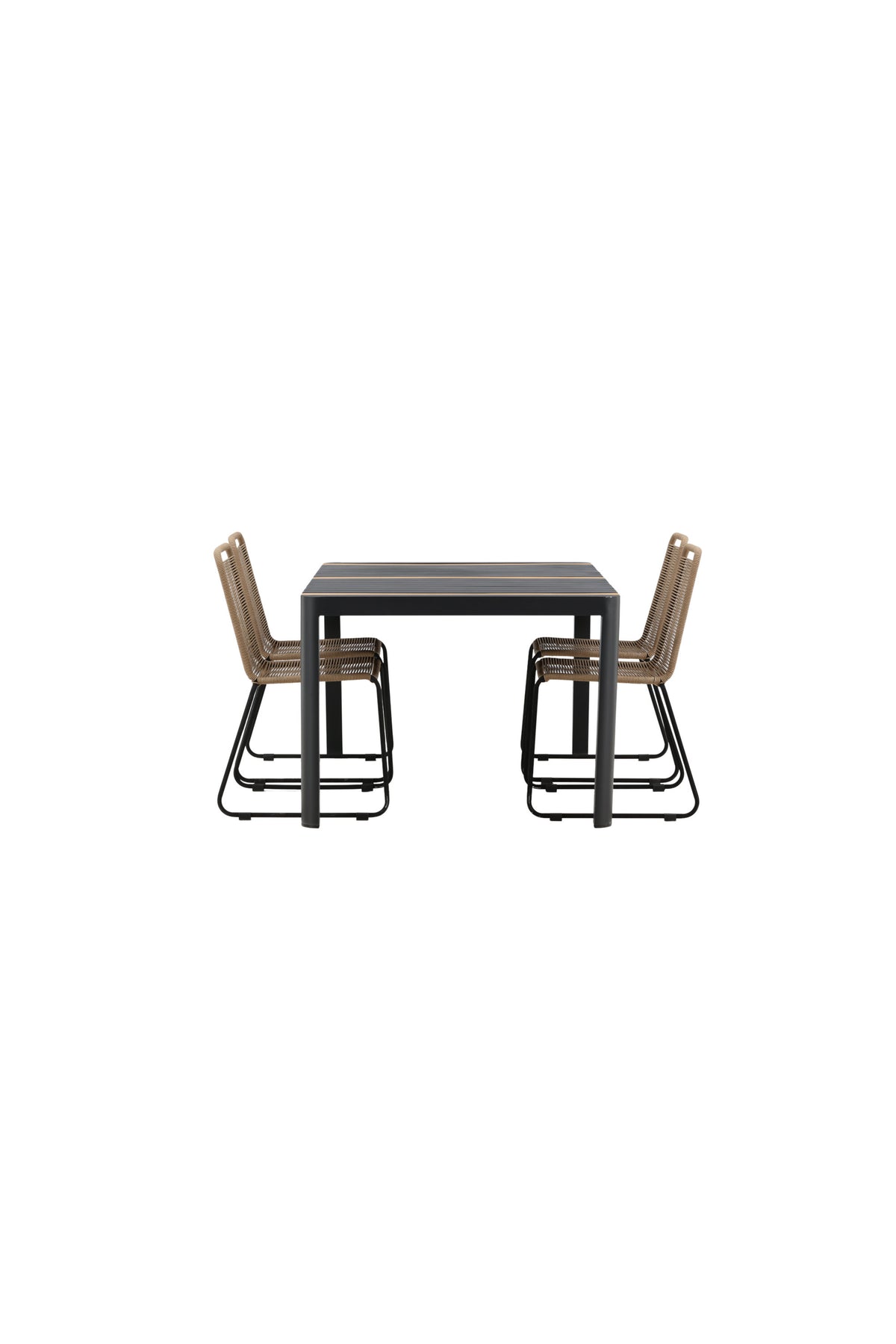 Togo Outdoor-Tischset + Lindos 150cm/4St. in Schwarz / Natur präsentiert im Onlineshop von KAQTU Design AG. Gartentischset ist von Venture Home