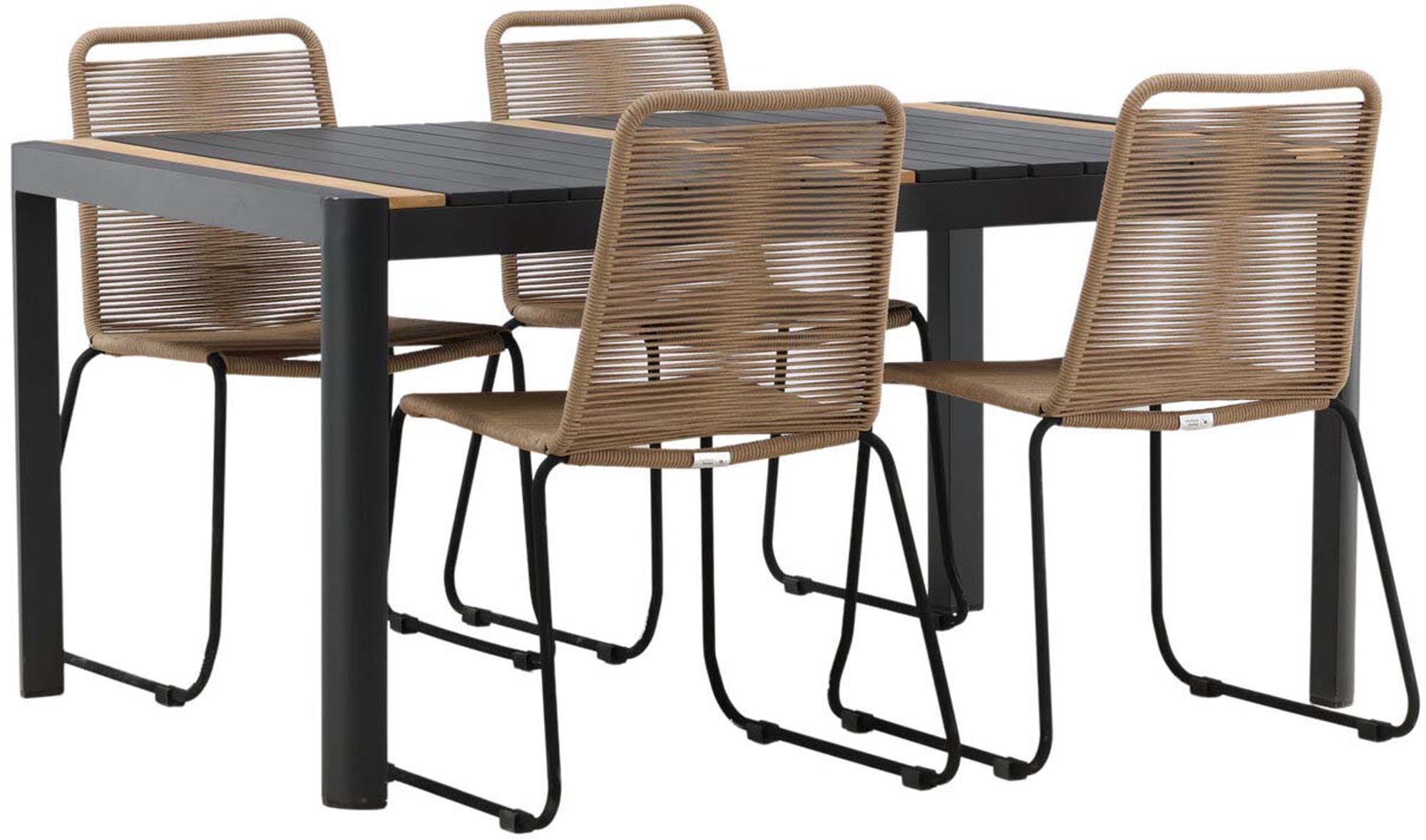 Elegantes Togo Outdoor-Tischset für 4 Personen. Robuste Materialien und modernes Design schaffen eine einladende Atmosphäre für unvergessliche Momente im Freien.