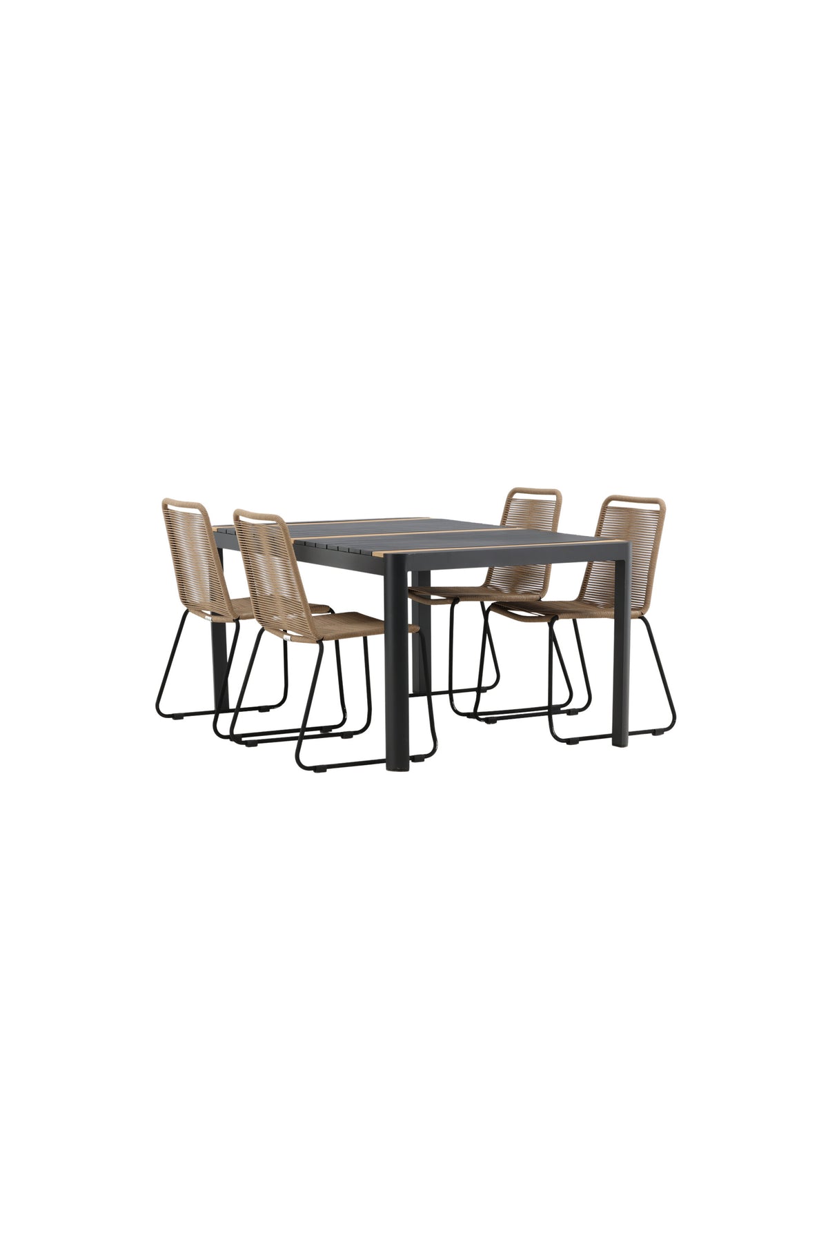 Togo Outdoor-Tischset + Lindos 150cm/4St. in Schwarz / Natur präsentiert im Onlineshop von KAQTU Design AG. Gartentischset ist von Venture Home