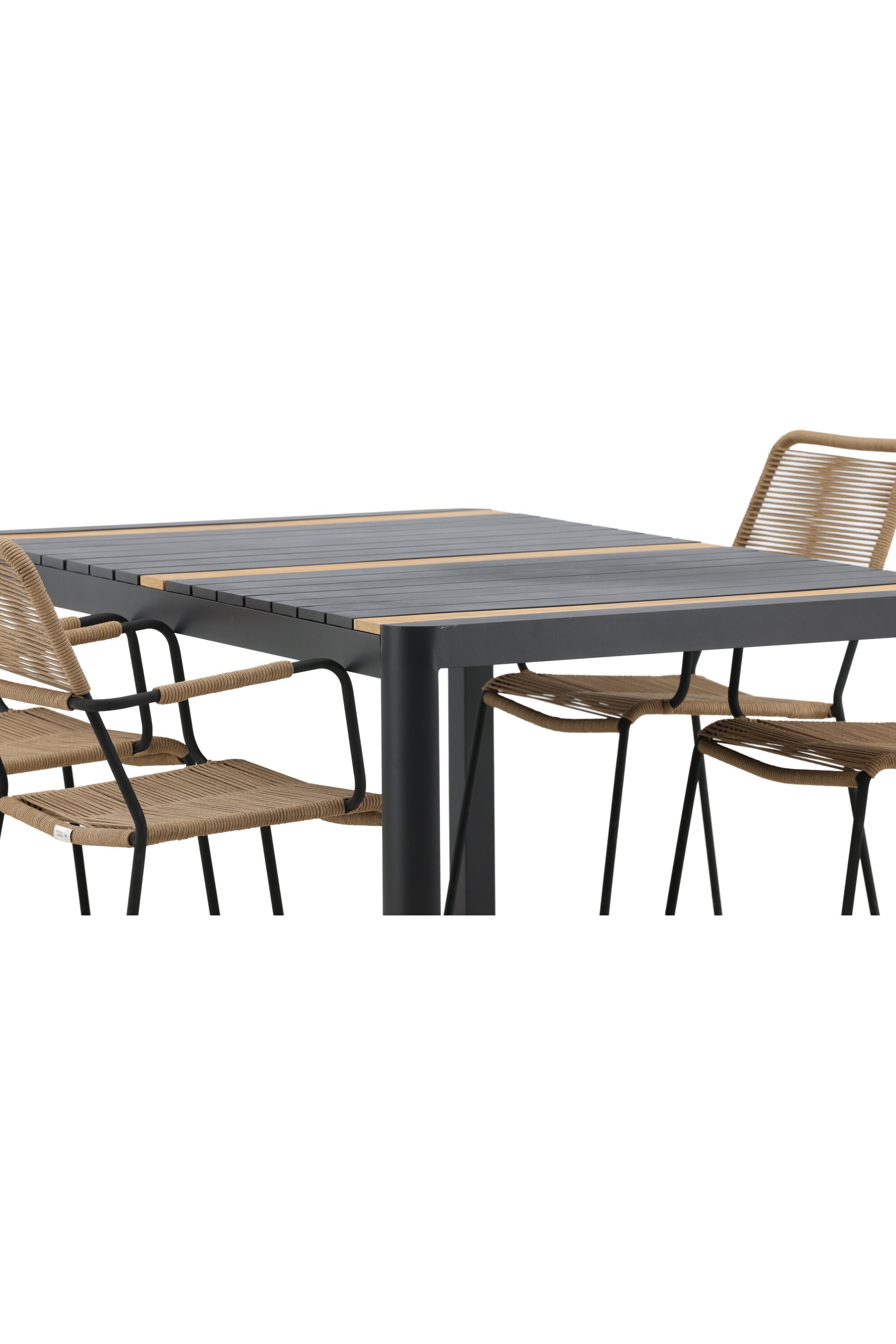Togo Outdoor-Tischset + Lindos Armchair 150cm/4St. in Schwarz / Natur präsentiert im Onlineshop von KAQTU Design AG. Gartentischset ist von Venture Home