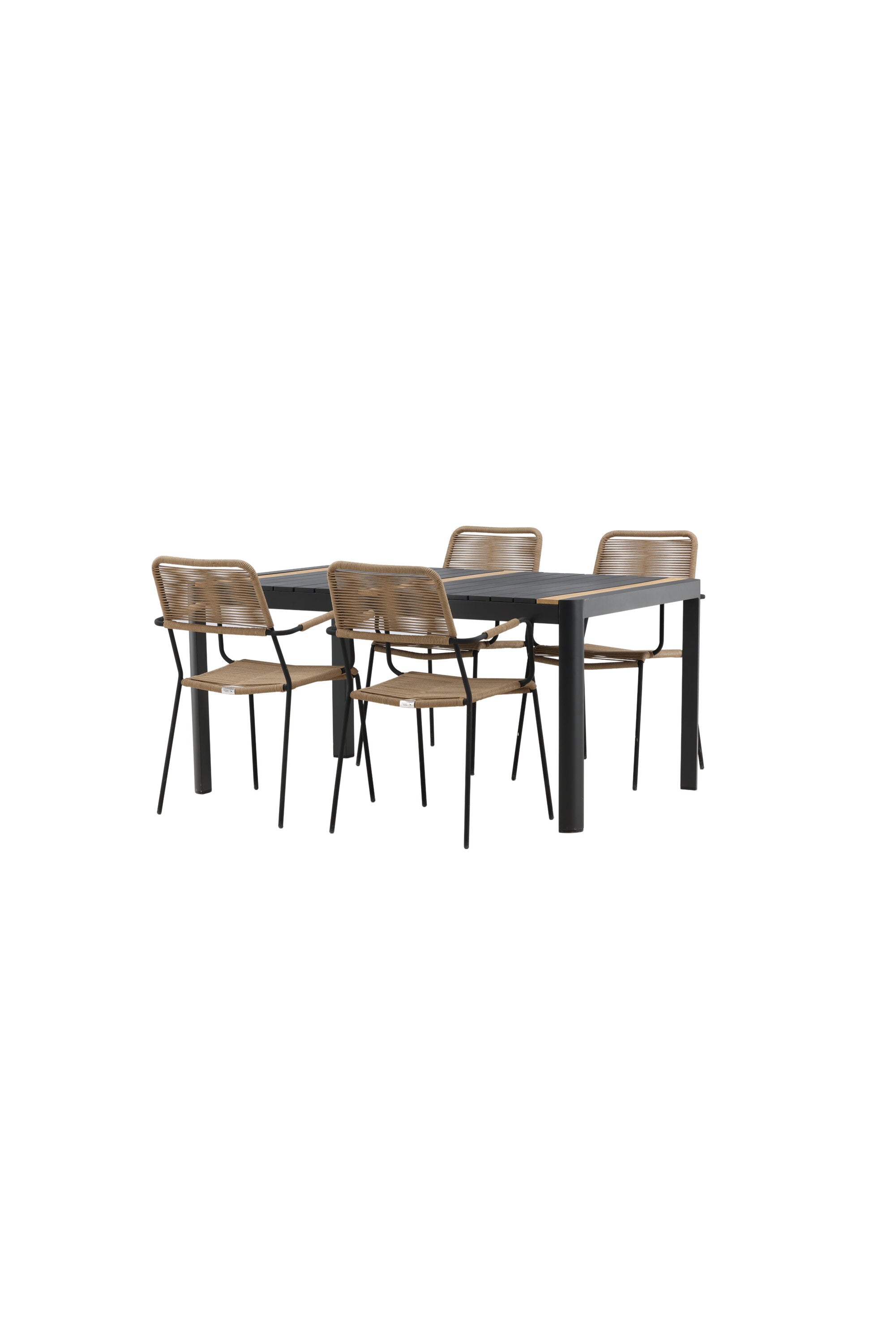 Togo Outdoor-Tischset + Lindos Armchair 150cm/4St. in Schwarz / Natur präsentiert im Onlineshop von KAQTU Design AG. Gartentischset ist von Venture Home