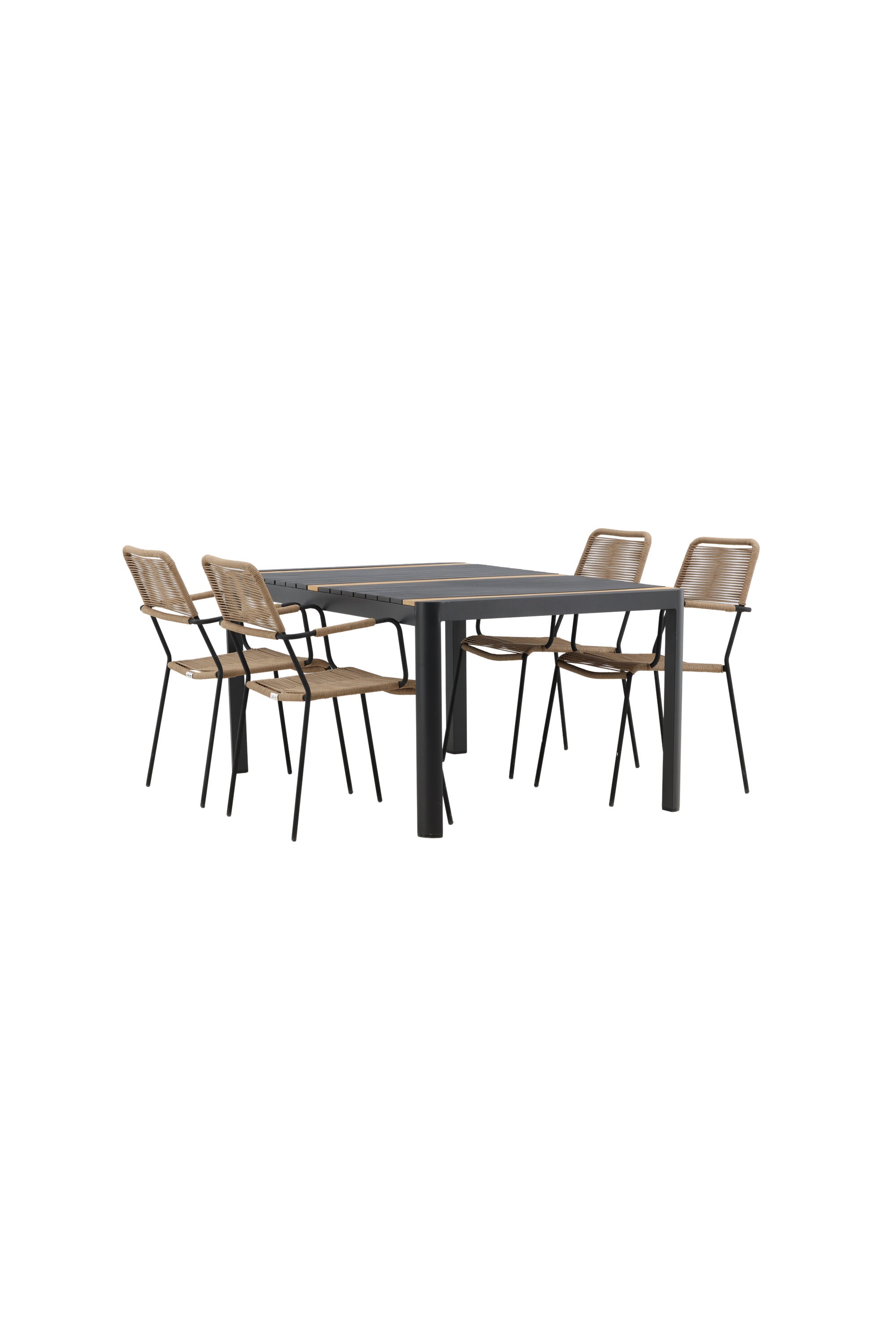 Togo Outdoor-Tischset + Lindos Armchair 150cm/4St. in Schwarz / Natur präsentiert im Onlineshop von KAQTU Design AG. Gartentischset ist von Venture Home