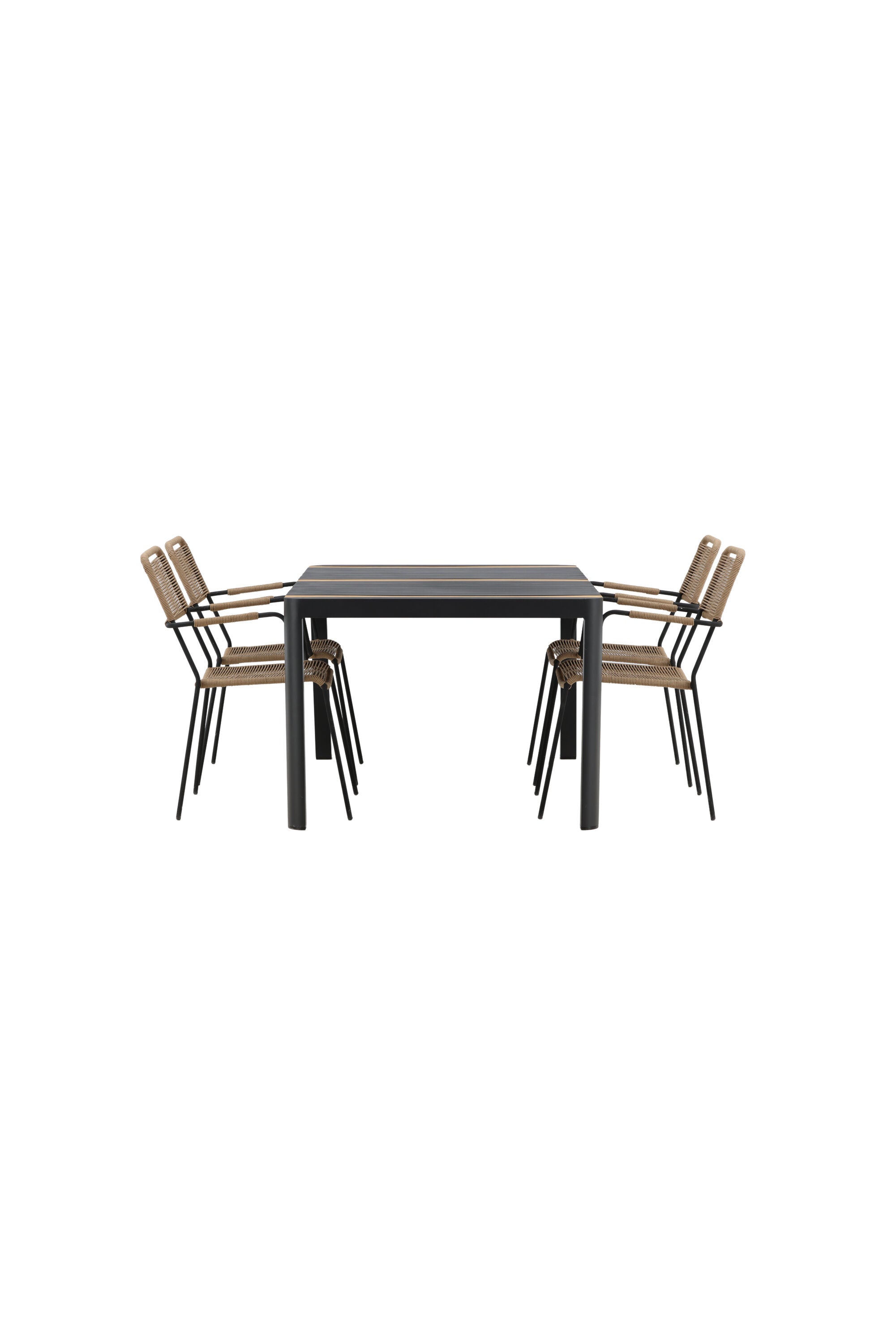 Togo Outdoor-Tischset + Lindos Armchair 150cm/4St. in Schwarz / Natur präsentiert im Onlineshop von KAQTU Design AG. Gartentischset ist von Venture Home