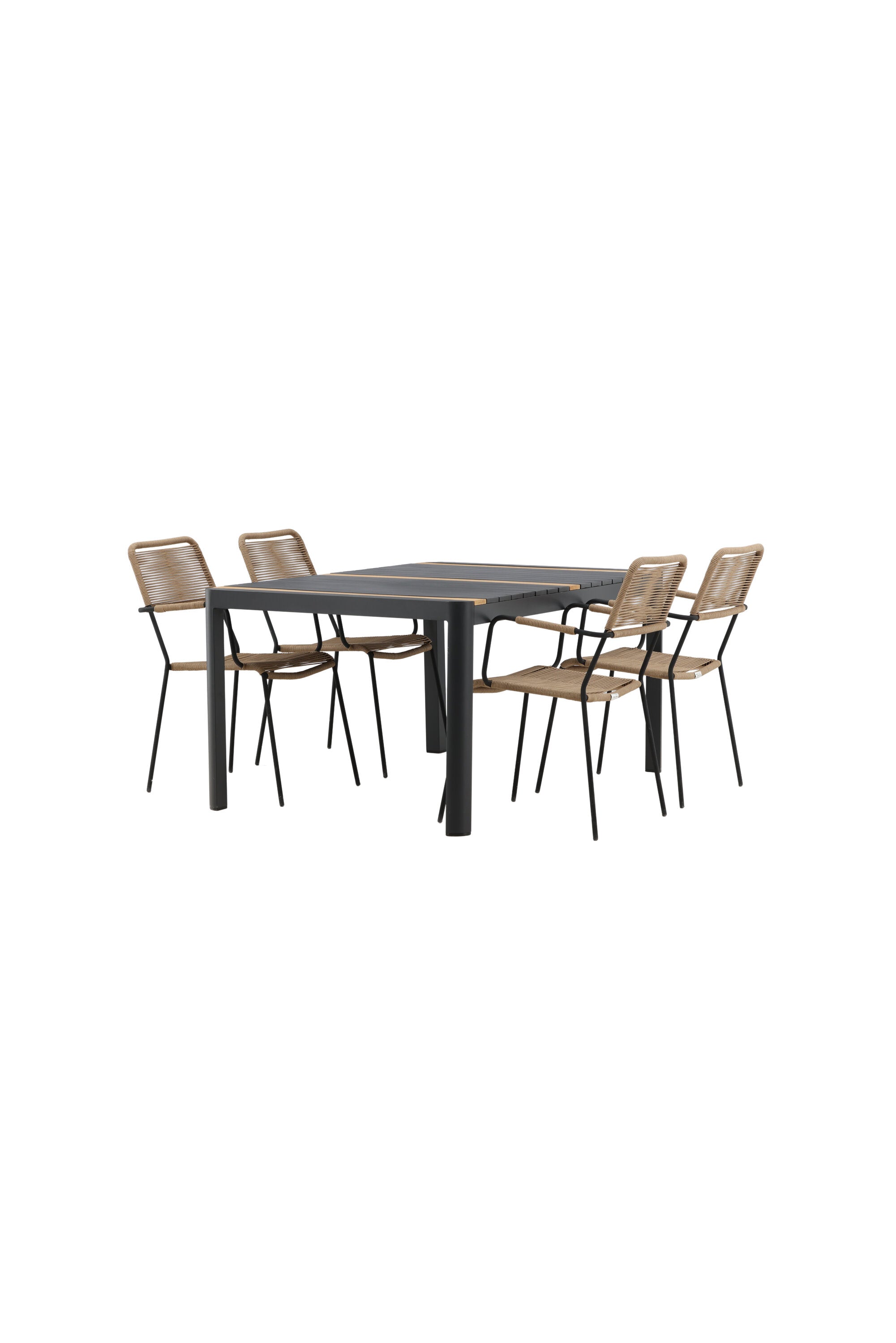 Togo Outdoor-Tischset + Lindos Armchair 150cm/4St. in Schwarz / Natur präsentiert im Onlineshop von KAQTU Design AG. Gartentischset ist von Venture Home