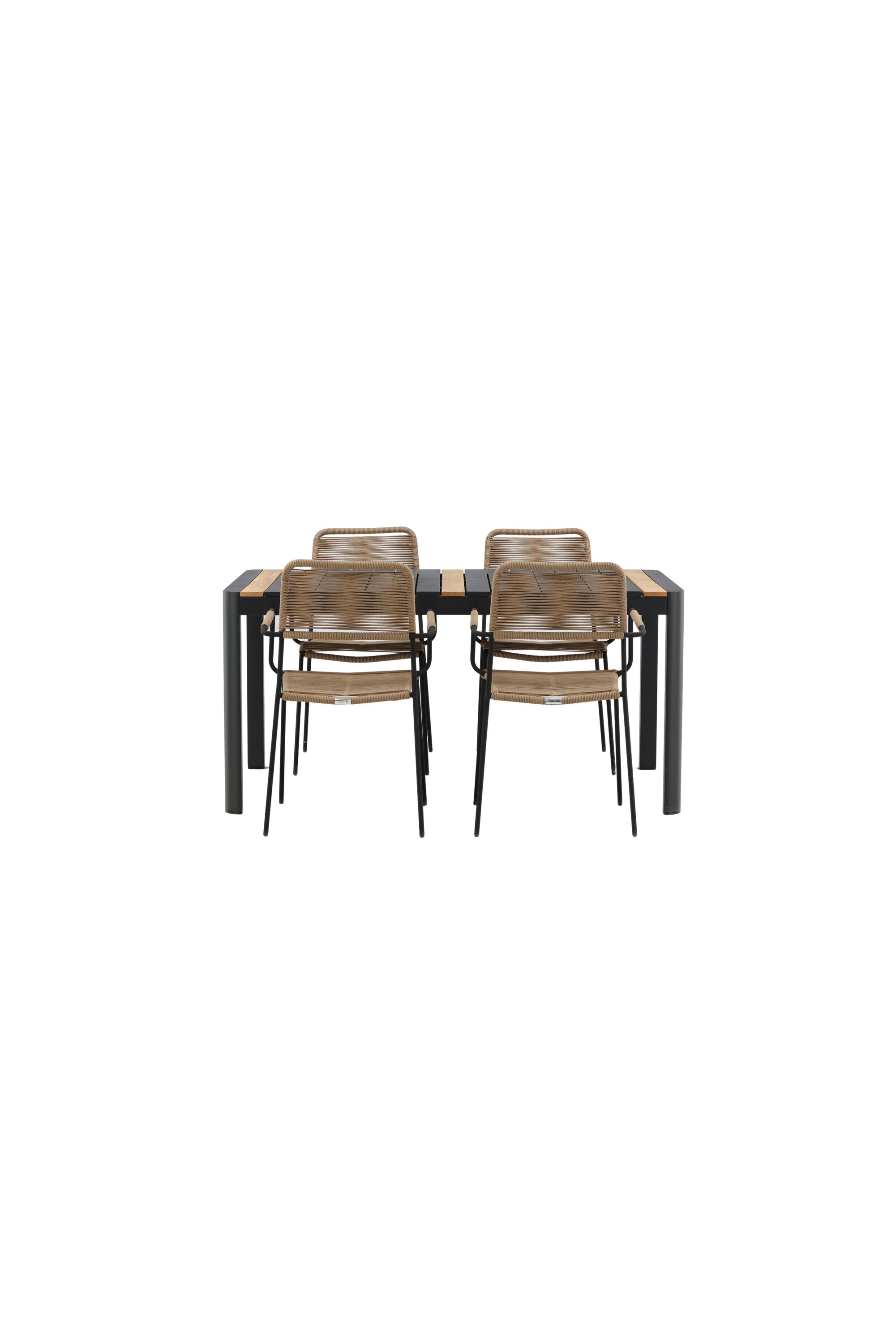 Togo Outdoor-Tischset + Lindos Armchair 150cm/4St. in Schwarz / Natur präsentiert im Onlineshop von KAQTU Design AG. Gartentischset ist von Venture Home