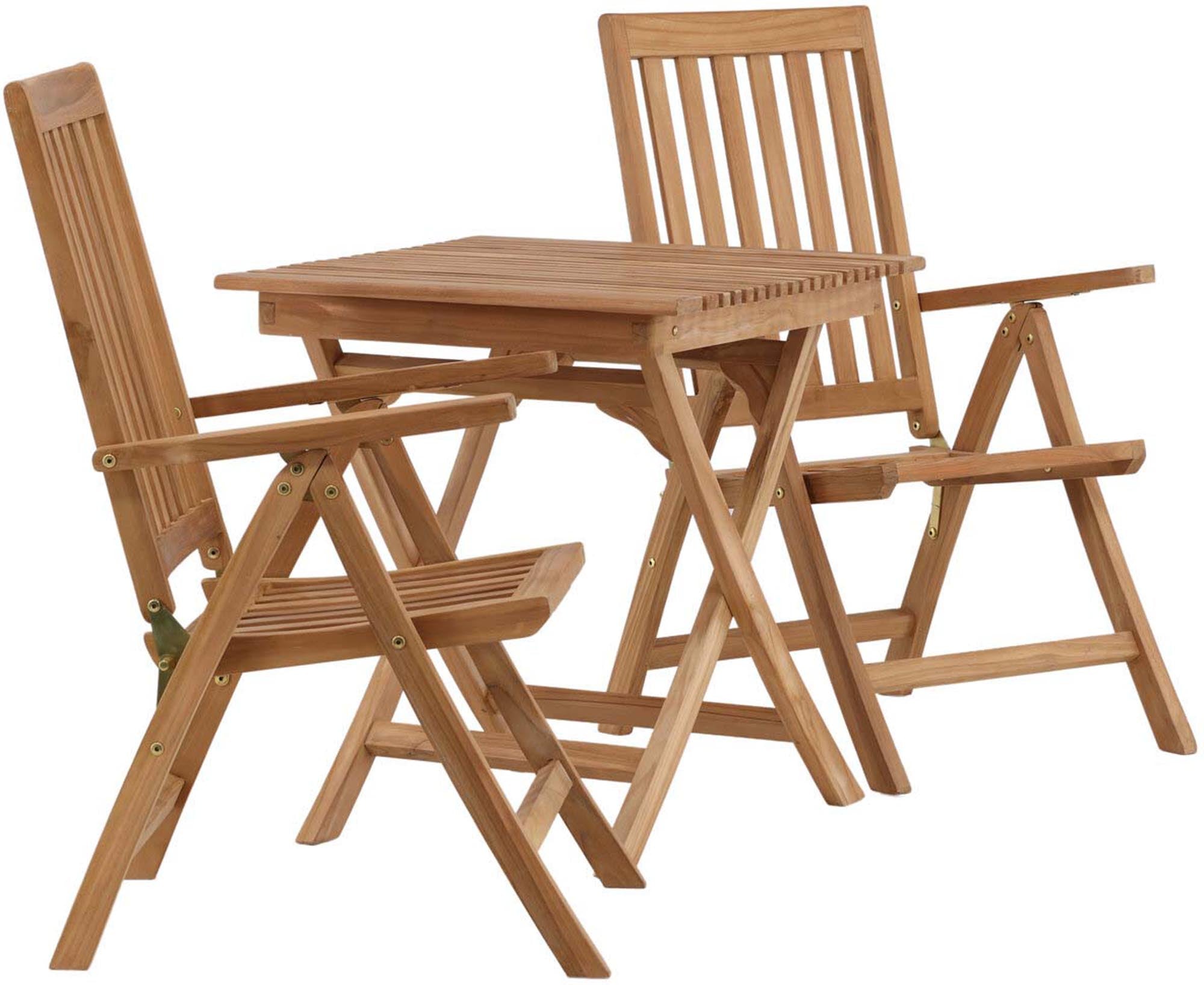 Entdecken Sie das Ghana Outdoor-Tischset + Kenya 70cm/2St. von Venture Home – stilvolles Teakholz, klappbare Funktionalität, ideal für Ihren Garten!