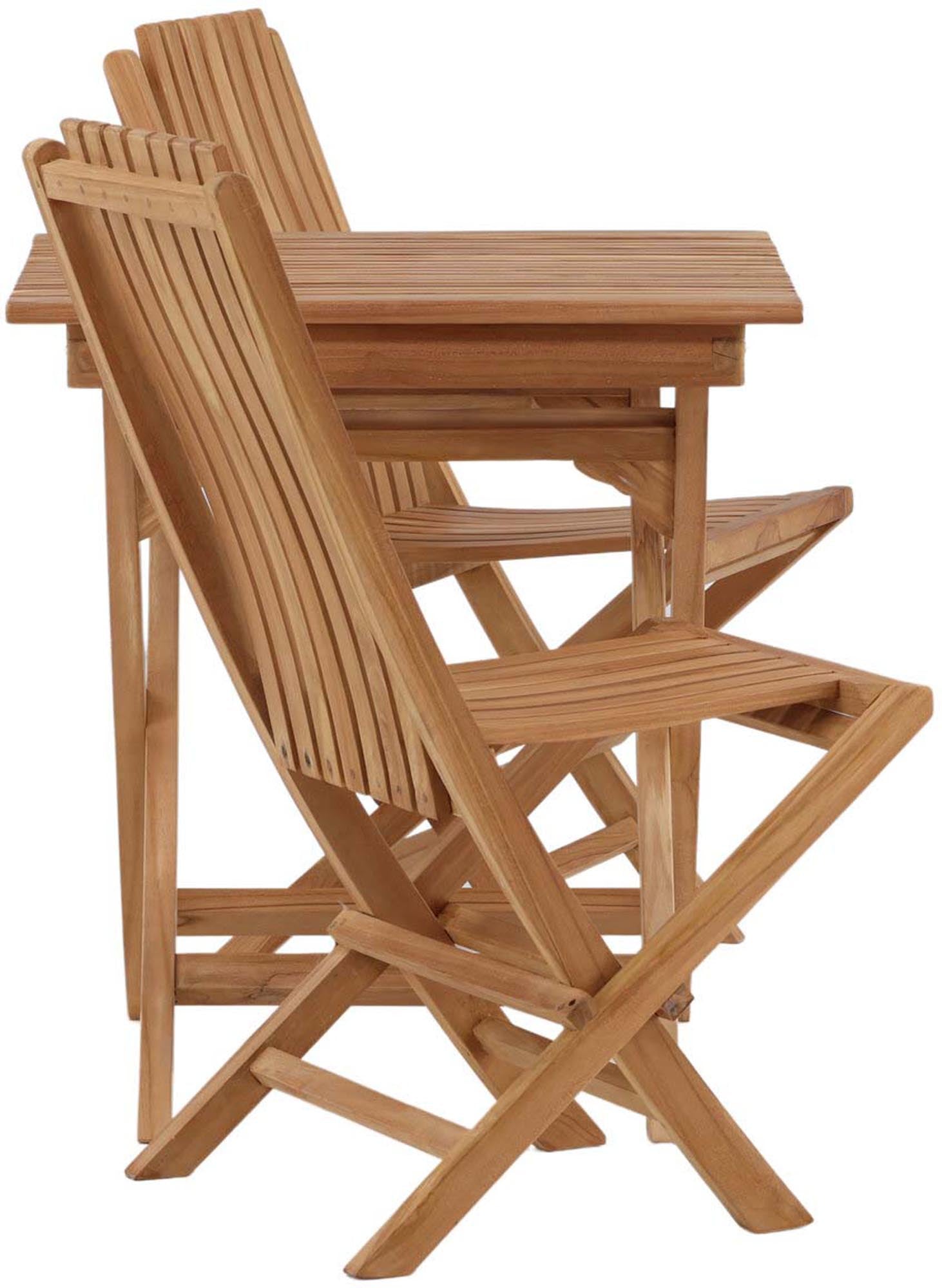 Ghana Outdoor-Tischset: Elegantes Teakholz-Design für gemütliche Stunden im Freien. Ideal für Balkone und Terrassen.