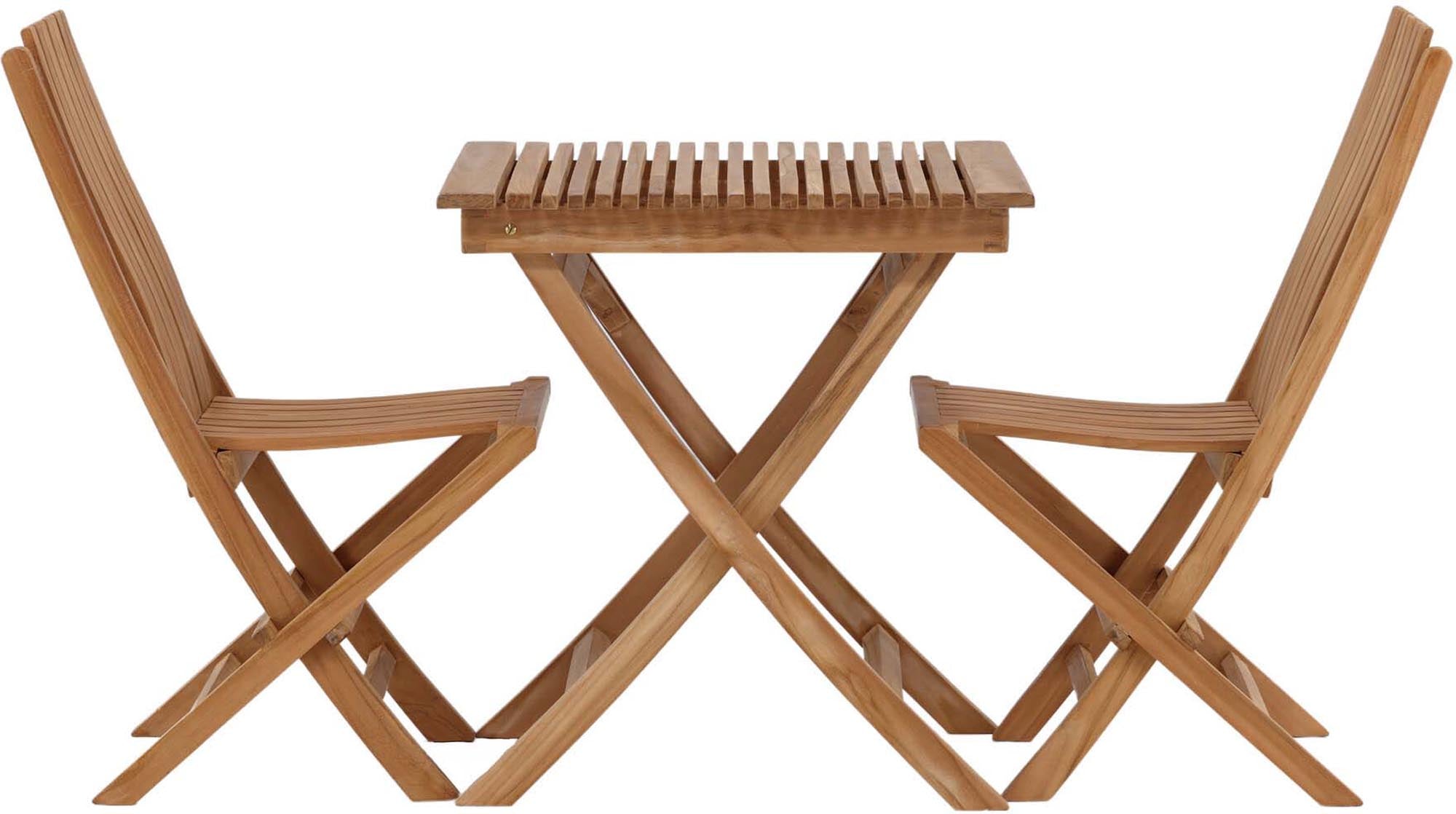 Ghana Outdoor-Tischset von Venture Home: Hochwertiges Teakholz, klappbar und ideal für kleine Räume. Perfekt für entspannte Momente im Freien.