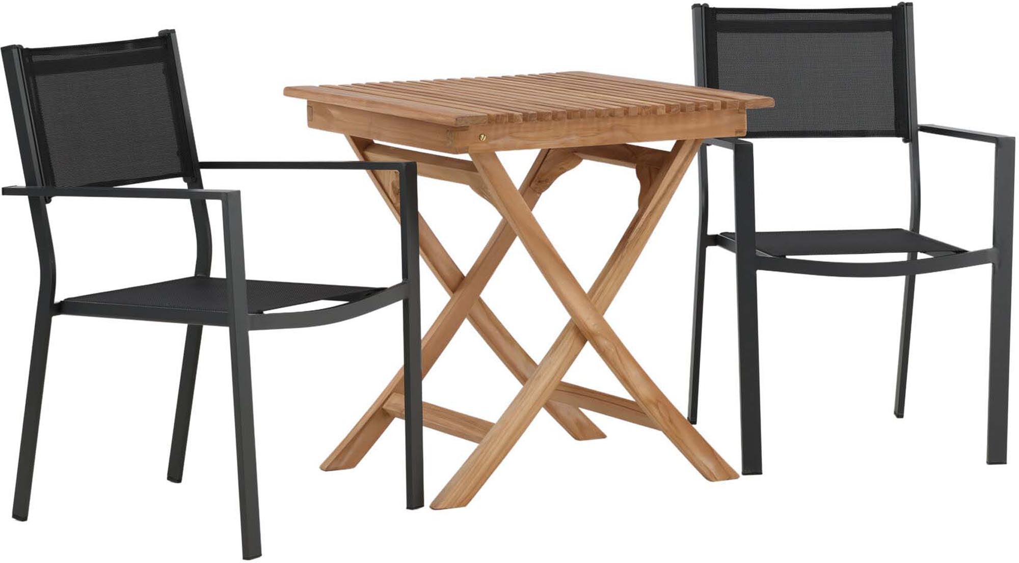 Entdecken Sie das Ghana Outdoor-Tischset + Copacabana 70cm/2St. von Venture Home – stilvolles Teakholz-Design, wetterfeste Stühle, ideal für Garten und Terrasse.