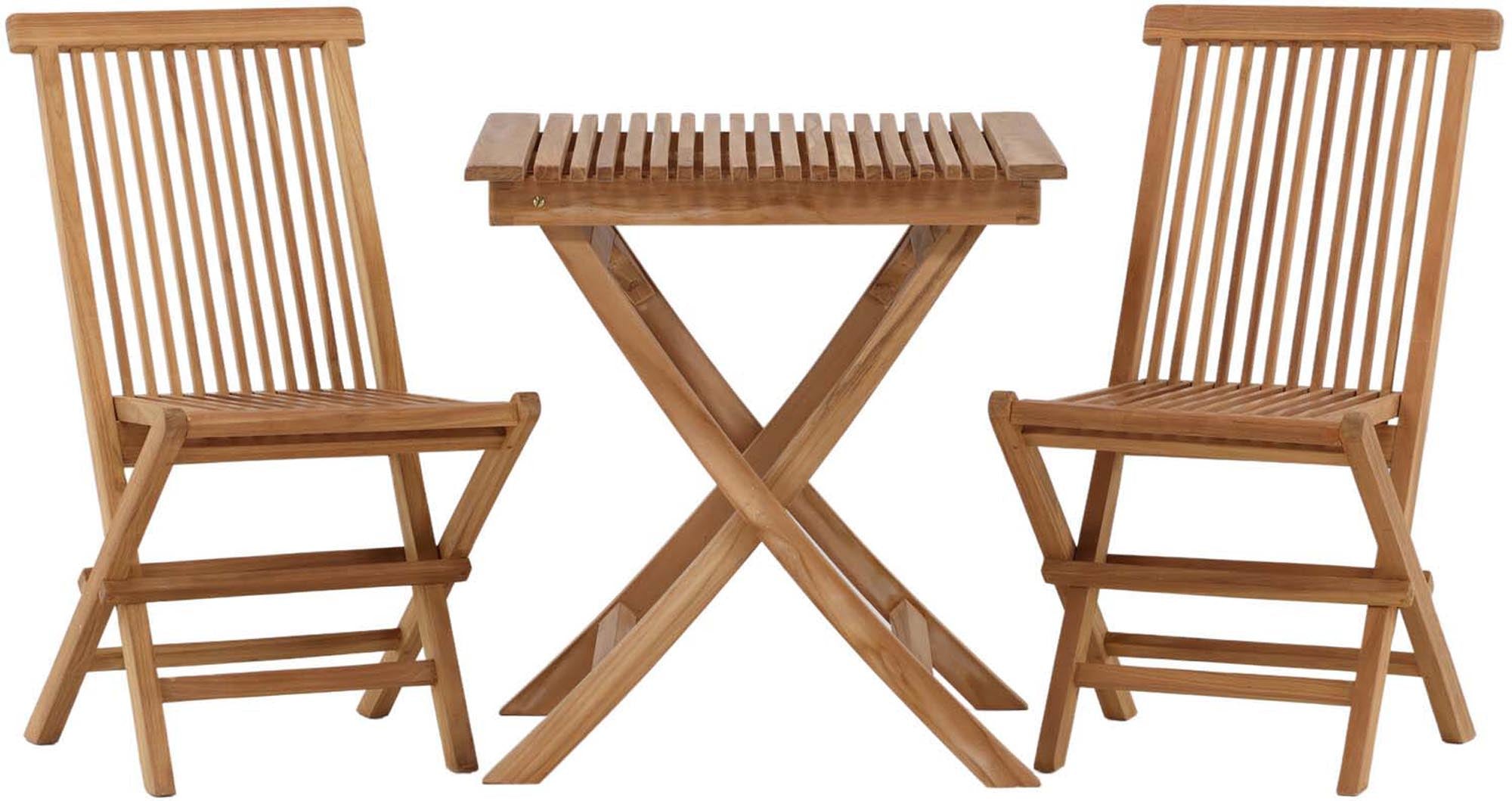 Elegantes Ghana Outdoor-Tischset mit klappbarem Tisch und bequemen Kenya Stühlen aus robustem Teakholz – ideal für entspannte Stunden im Freien!