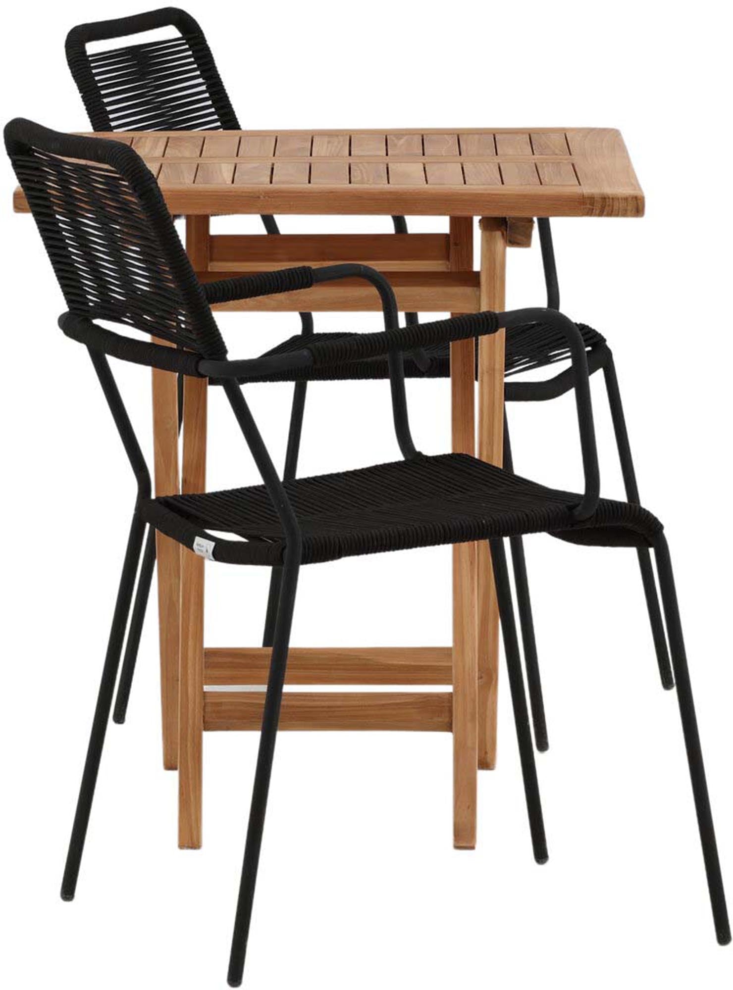 Entdecken Sie das Kenya Outdoor-Tischset (Lindos Armchair) von Venture Home. Elegantes Teakholz, bequeme Armchairs, wetterfest für Balkon und Terrasse.