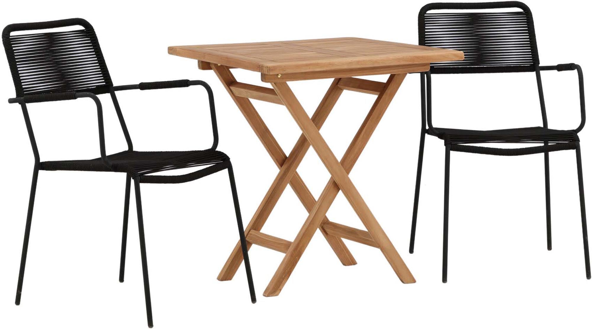 Kenya Tischset 70cm: 2 Lindos Stühle, robust für Outdoor-Genuss.