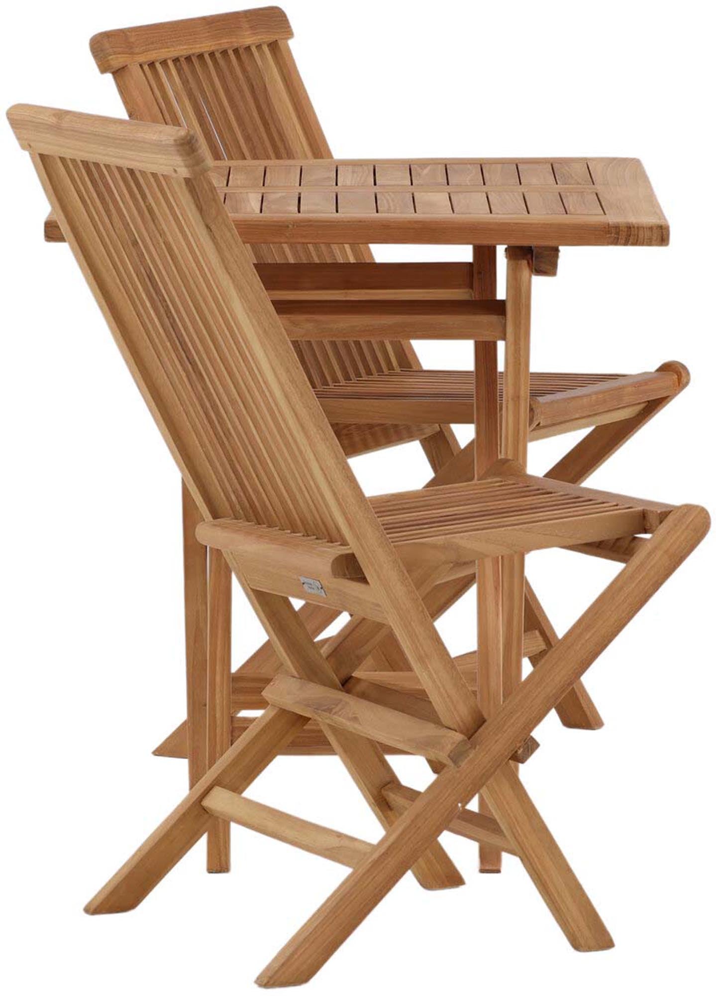 Entdecken Sie das Kenya Outdoor-Klapptischset von Venture Home: stilvoll, langlebig aus Teakholz, ideal für Garten und Balkon. Perfekte Größe 70x70 cm.