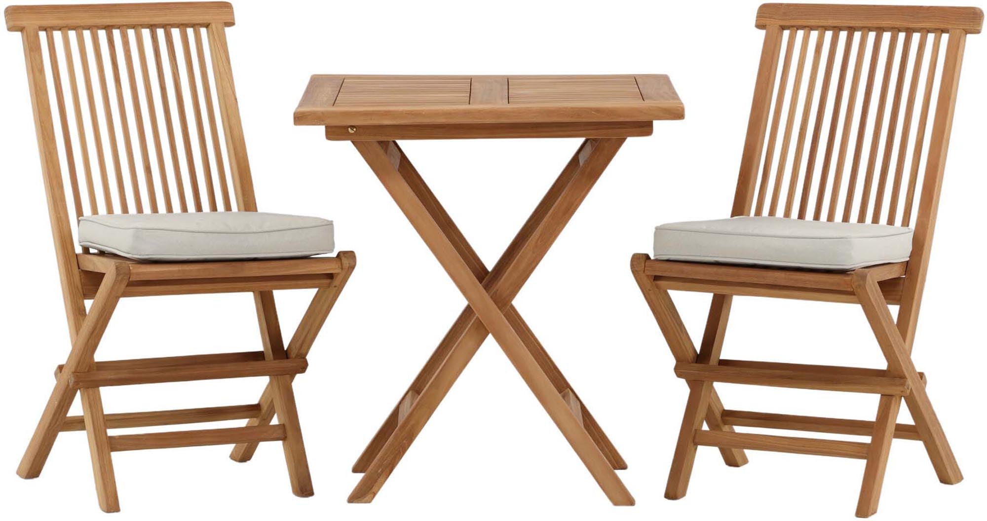 Stilvolles Klapptischset aus hochwertigem Teakholz, ideal für Garten und Balkon. Praktisch, langlebig und pflegeleicht für unvergessliche Momente.