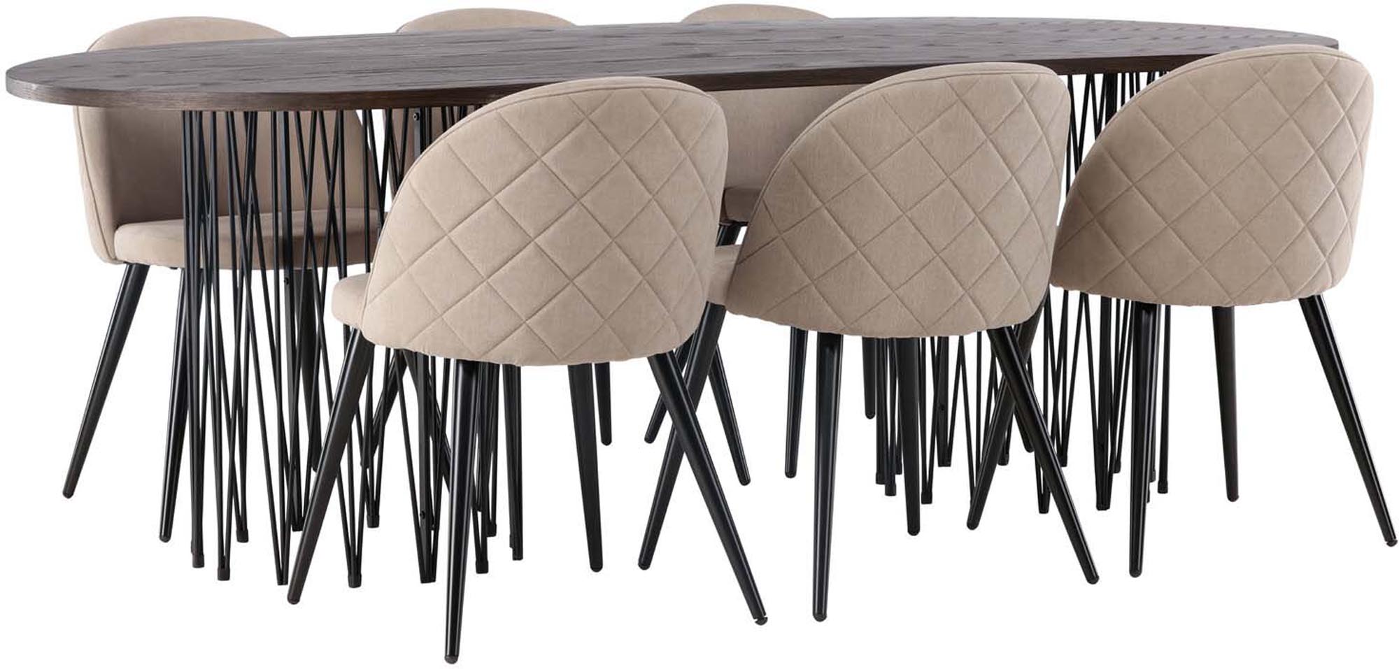 Modernes Stone Esszimmerset 220cm mit 6 komfortablen Velvet Stühlen.