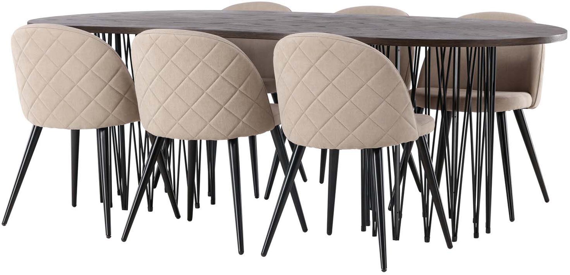 Stilvolles Esszimmerset mit ovalem Tisch und 6 bequemen Velvet-Stühlen. Perfekte Kombination aus Eleganz und Komfort für Ihr Zuhause.