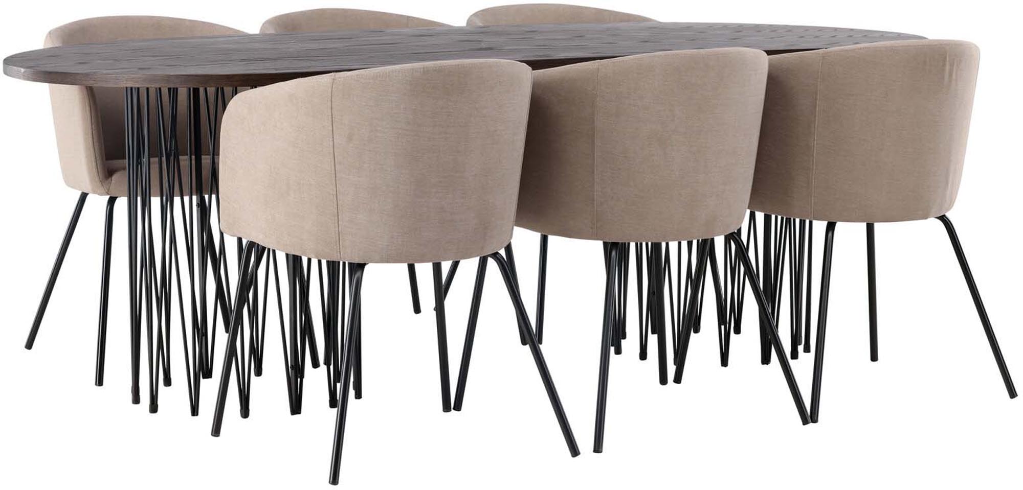 Elegantes Stone Esszimmerset von Venture Home für 6 Personen. 220 cm Tisch mit stilvollem Design und hohem Komfort für gesellige Abende.