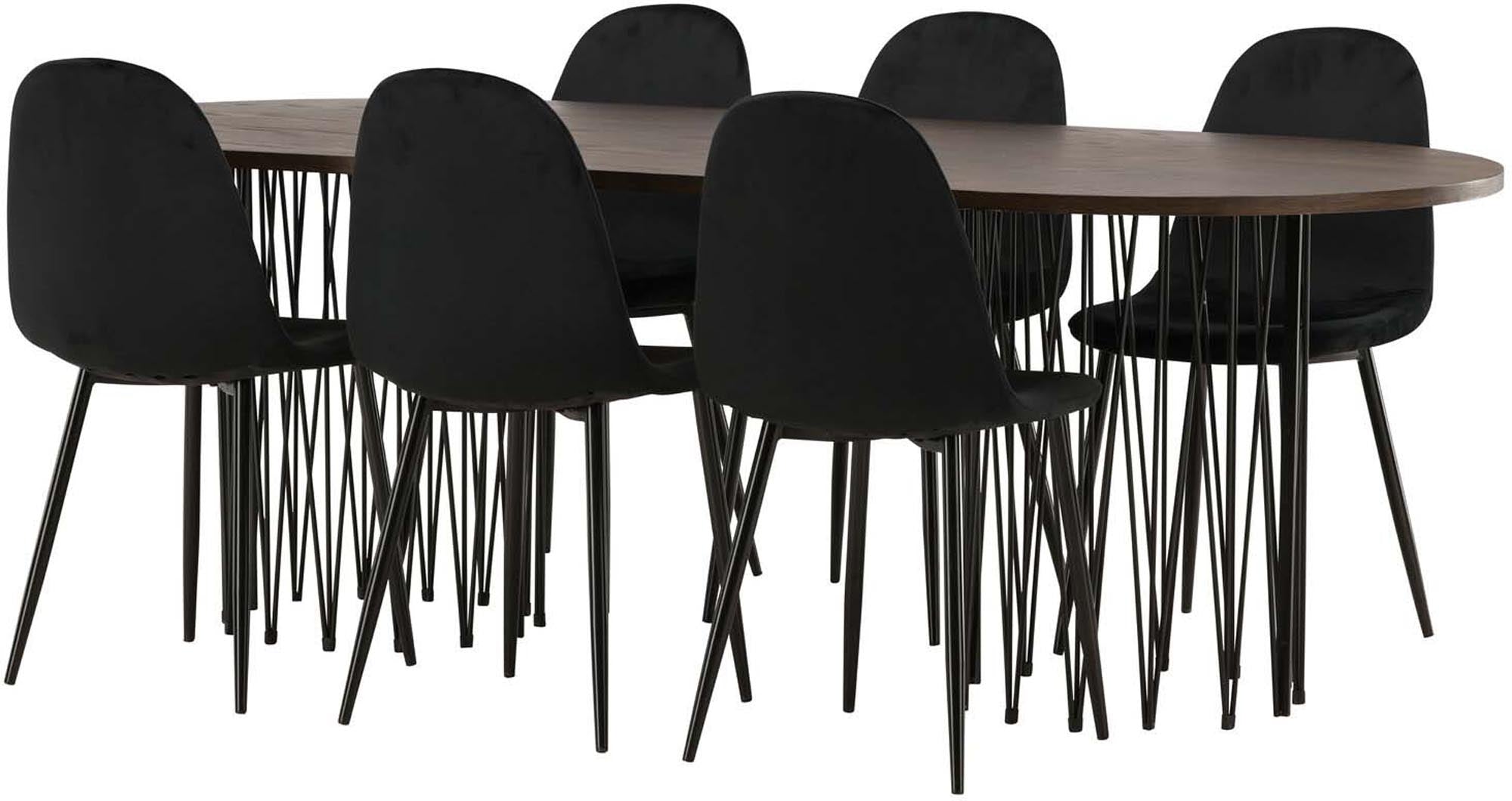 Modernes Stone Esszimmerset 220cm mit 6 stilvollen Stühlen von Venture Home. Ideal für gesellige Abende und skandinavisches Flair.