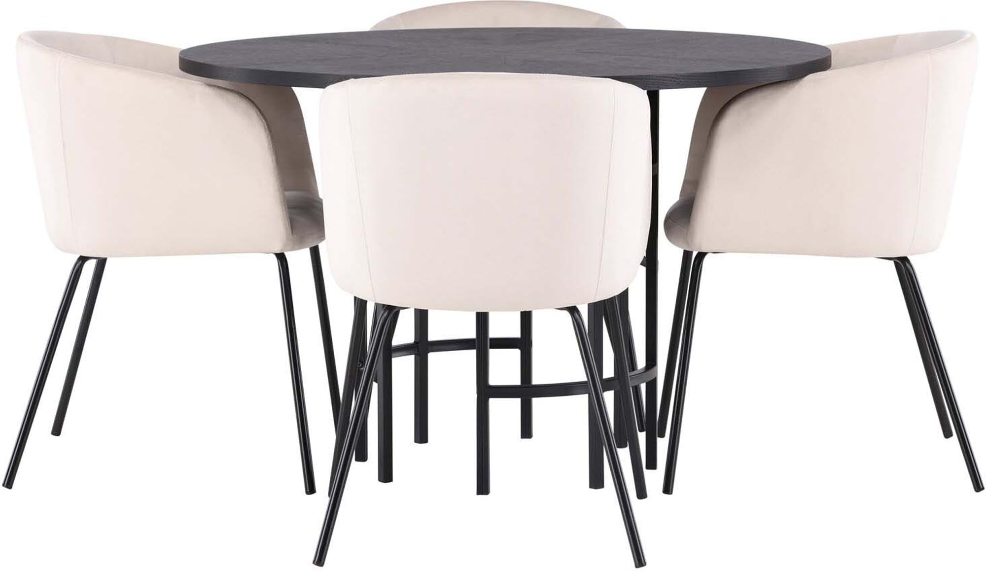 Gestalten Sie Ihr Esszimmer mit dem eleganten Esszimmerset Copenhagen + Berit von Venture Home: runder Tisch und luxuriöse Stühle für unvergessliche Abende.