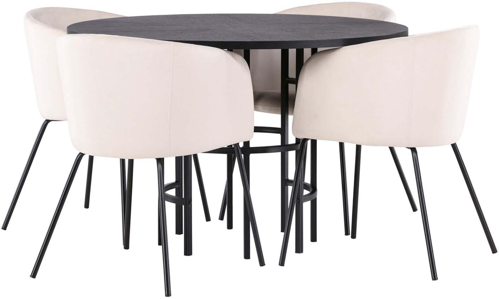 Stilvolles Esszimmerset Copenhagen + Berit mit runden Tisch und gepolsterten Stühlen für gemütliche Abende und modernes Design.