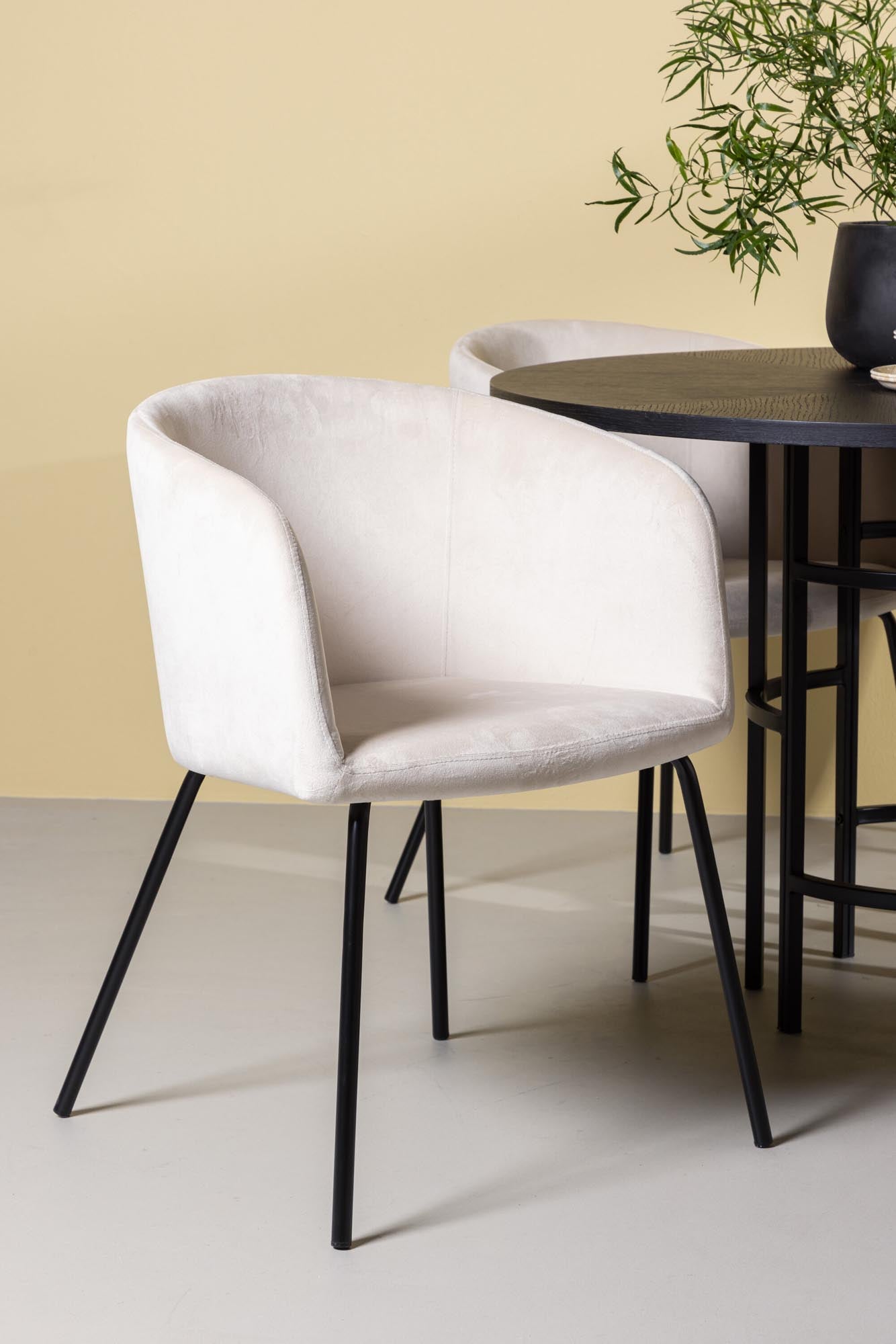 Elegantes Esszimmerset Copenhagen + Berit mit runden Tisch und gepolsterten Stühlen für gemütliche Abende und stilvolle Einrichtung.