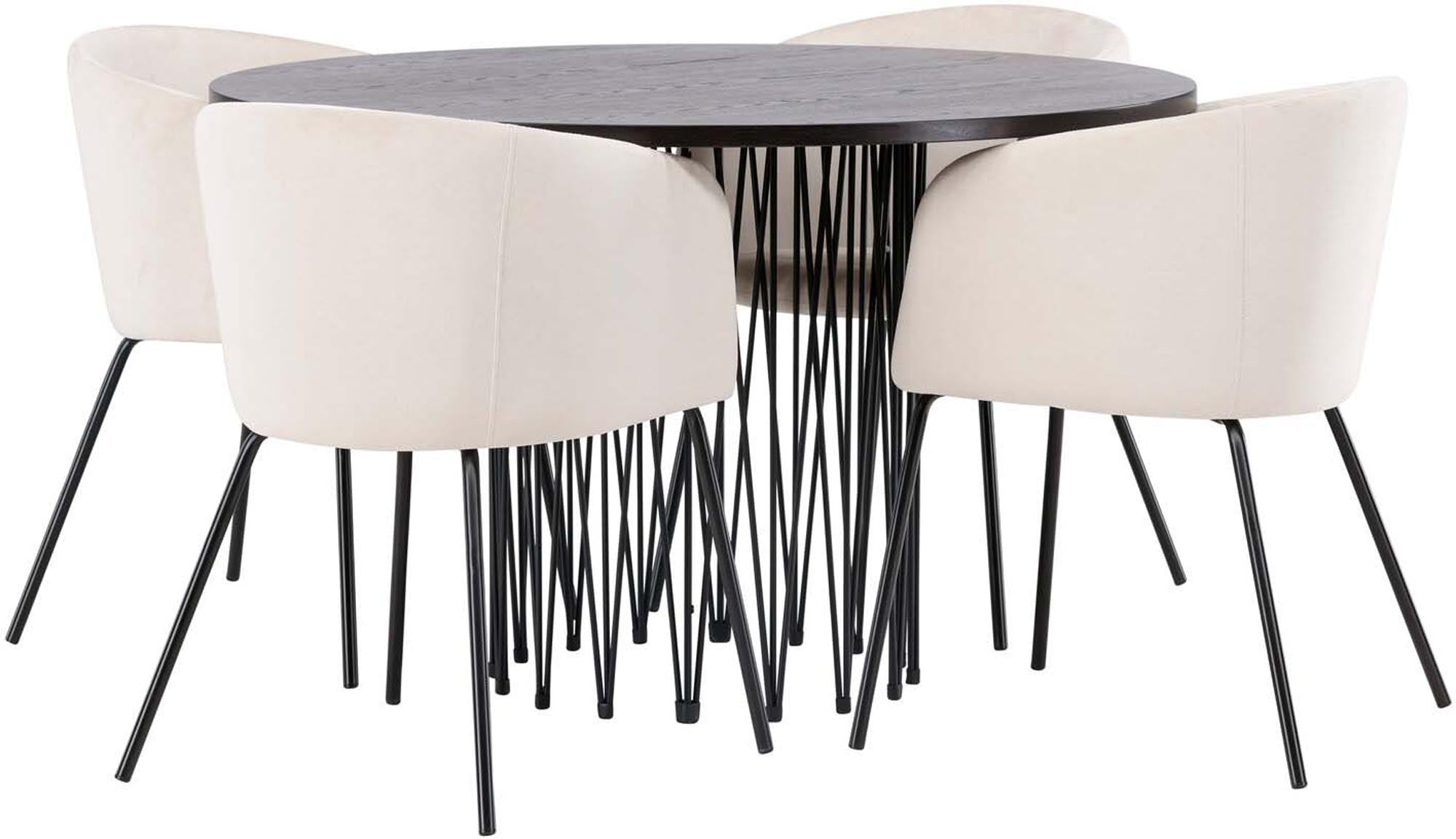 Stilvolles Stone Esszimmerset mit 4 Berit Stühlen, Tisch Ø120cm.