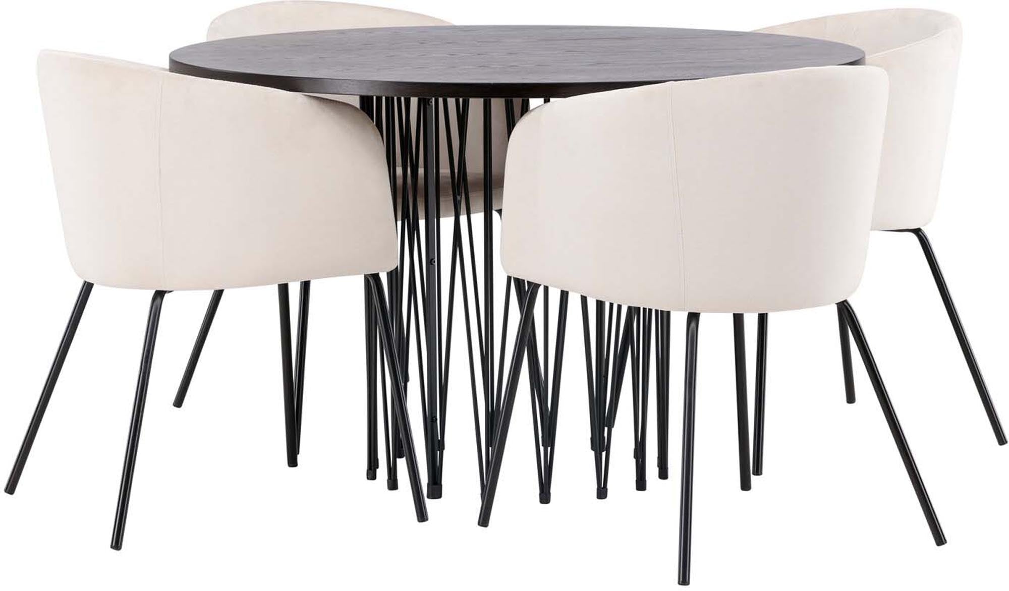 Modernes Stone Esszimmerset mit runden Tisch (Ø120cm) und 4 bequemen Berit Stühlen. Ideal für stilvolle Essbereiche.