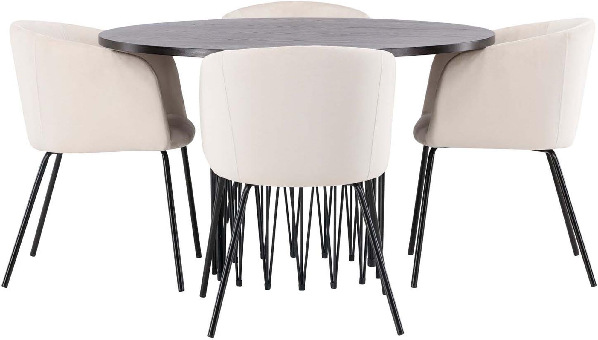 Modernes Stone Esszimmerset mit 4 Berit Stühlen, Tisch Ø120cm.