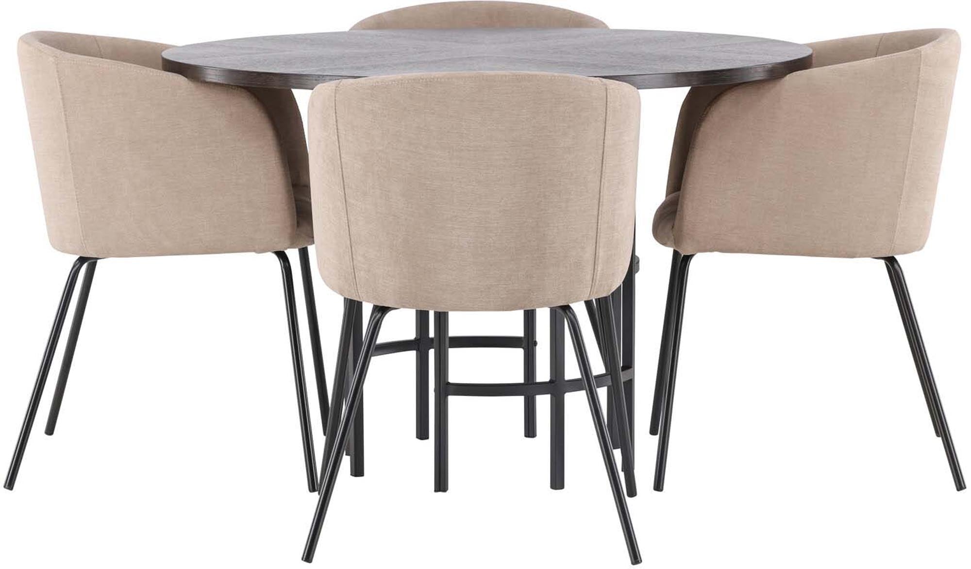 Elegantes Esszimmerset Copenhagen + Berit mit runder Tischplatte und komfortablen Stühlen für stilvolle Esszimmer und gesellige Momente.