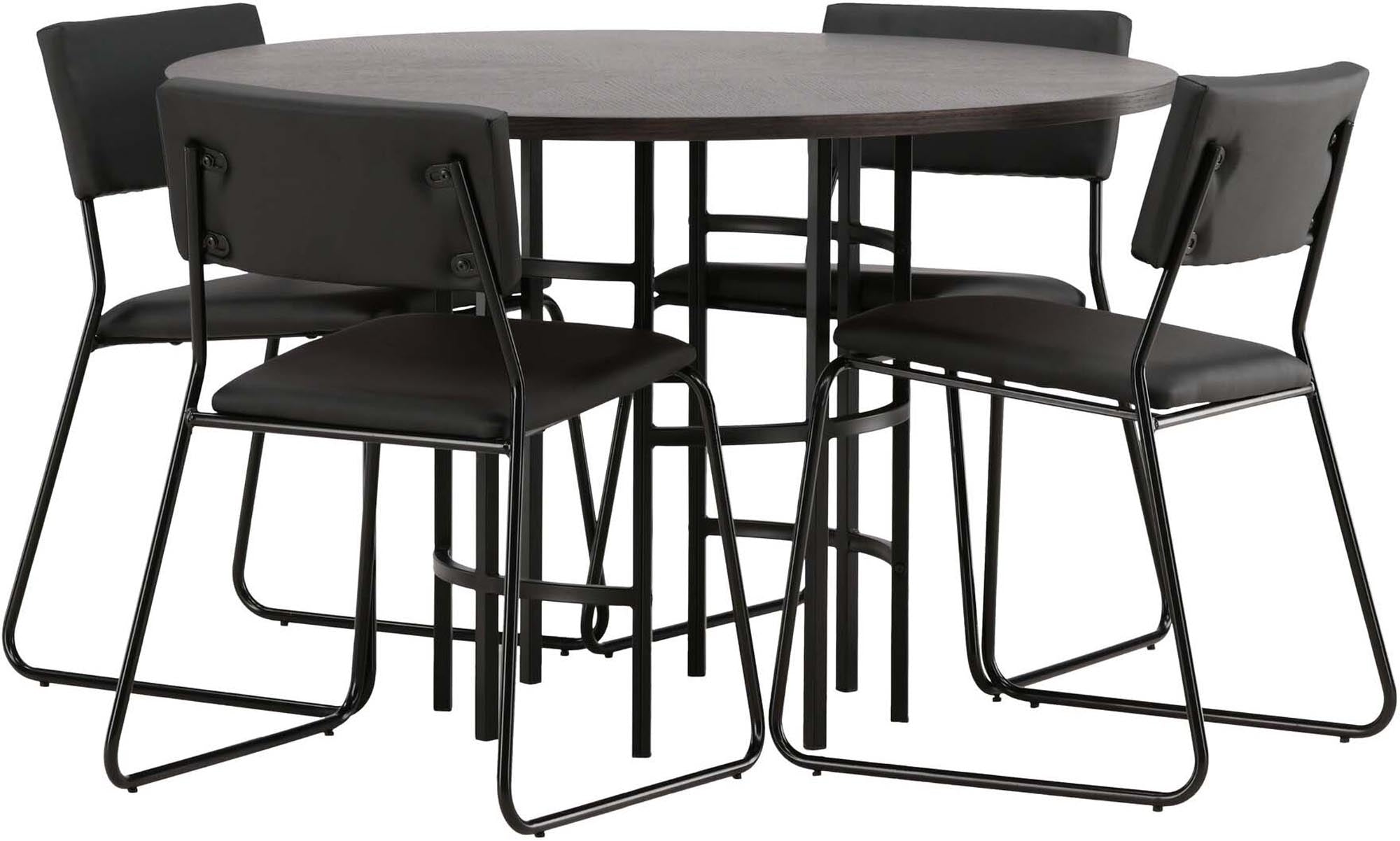 Modernes Esszimmerset Copenhagen + Kenth: runder Tisch und bequeme Stühle für einladende Essbereiche. Ideal für kleine bis mittelgroße Räume.