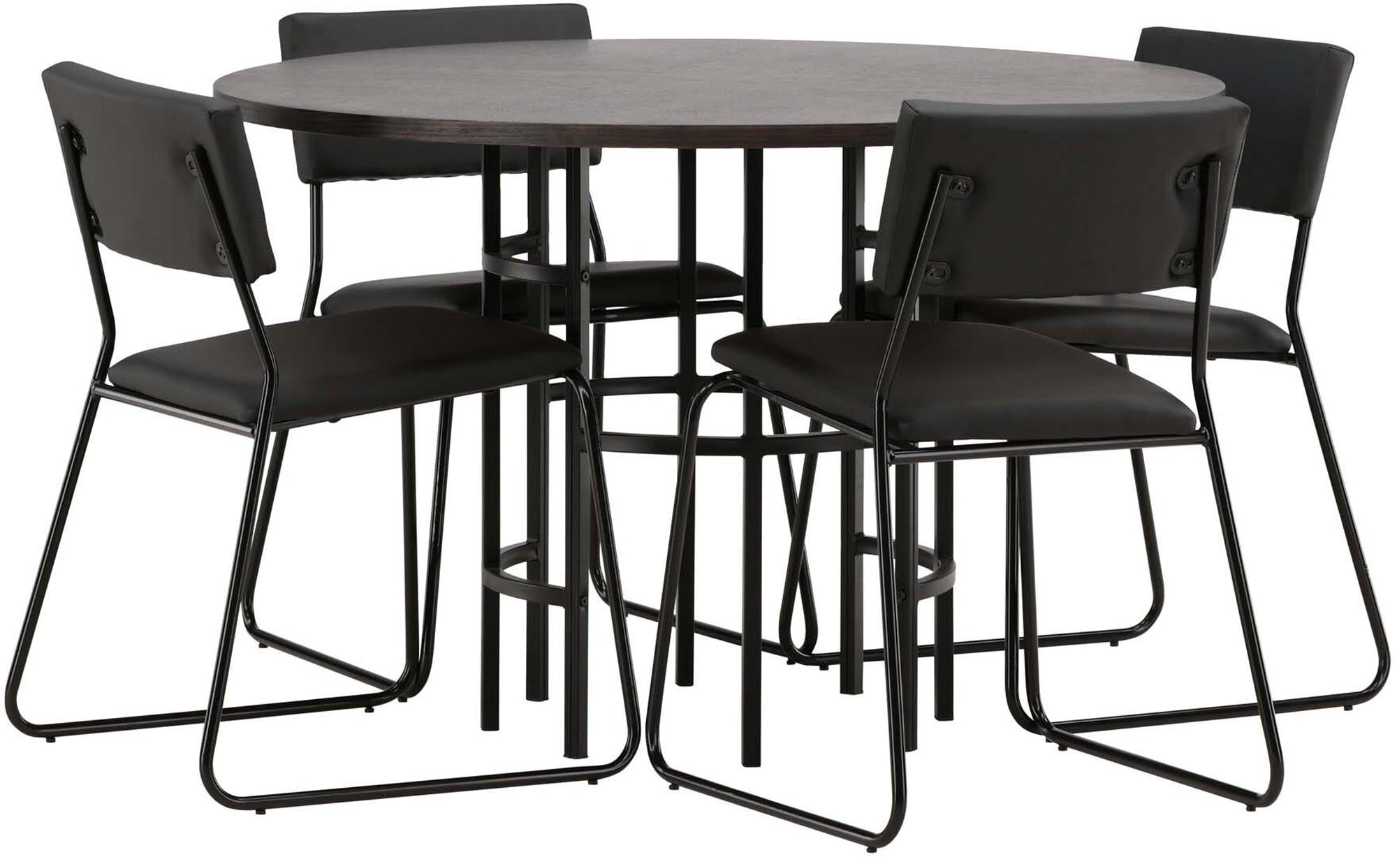 Stylisches Esszimmerset Copenhagen + Kenth: runder Tisch und komfortable Stühle, perfekt für gemütliche Mahlzeiten in kleinen bis mittelgroßen Räumen.