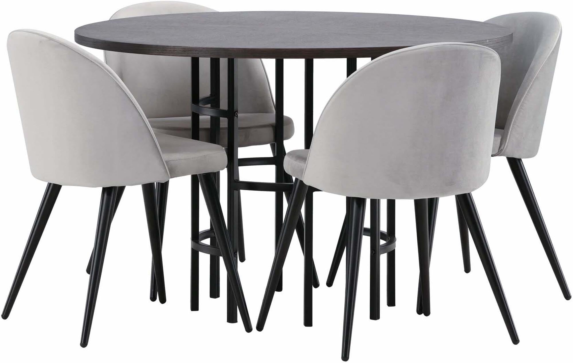 Modernes Esszimmerset Copenhagen + Velvet: Runder Tisch und bequeme Stühle für gesellige Abende und stilvolle Einrichtung.