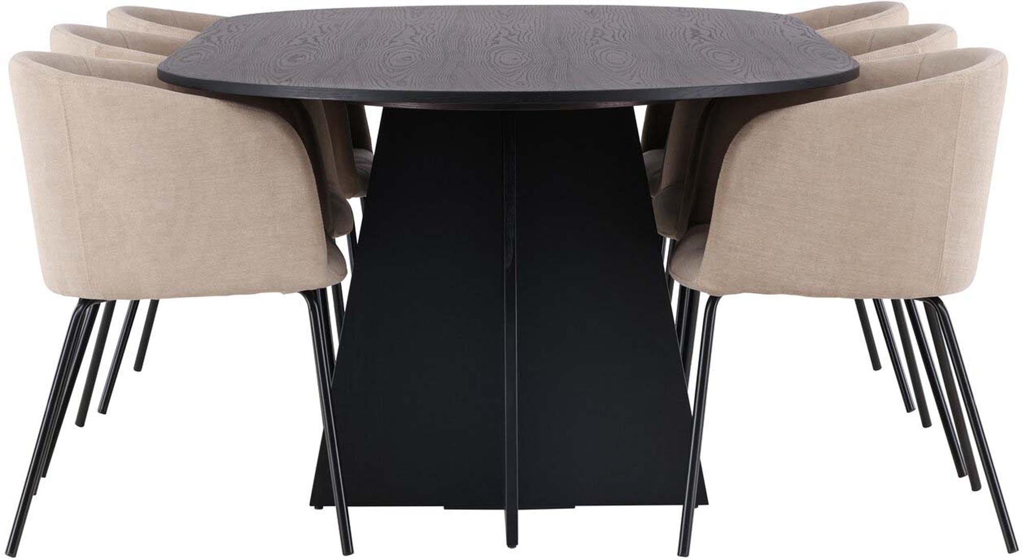 Entdecken Sie das Bootcut Esszimmerset + Berit von Venture Home: eleganter Esstisch, bequeme Stühle, stilvolles Design und hohen Komfort.