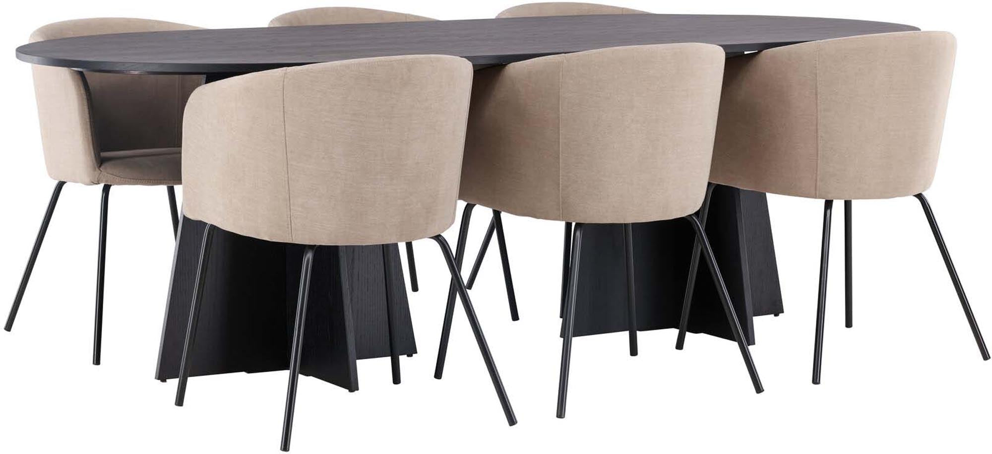 Stilvolles Bootcut Esszimmerset mit ovalem Tisch und komfortablen Stühlen für gesellige Runden und ein modernes Ambiente.