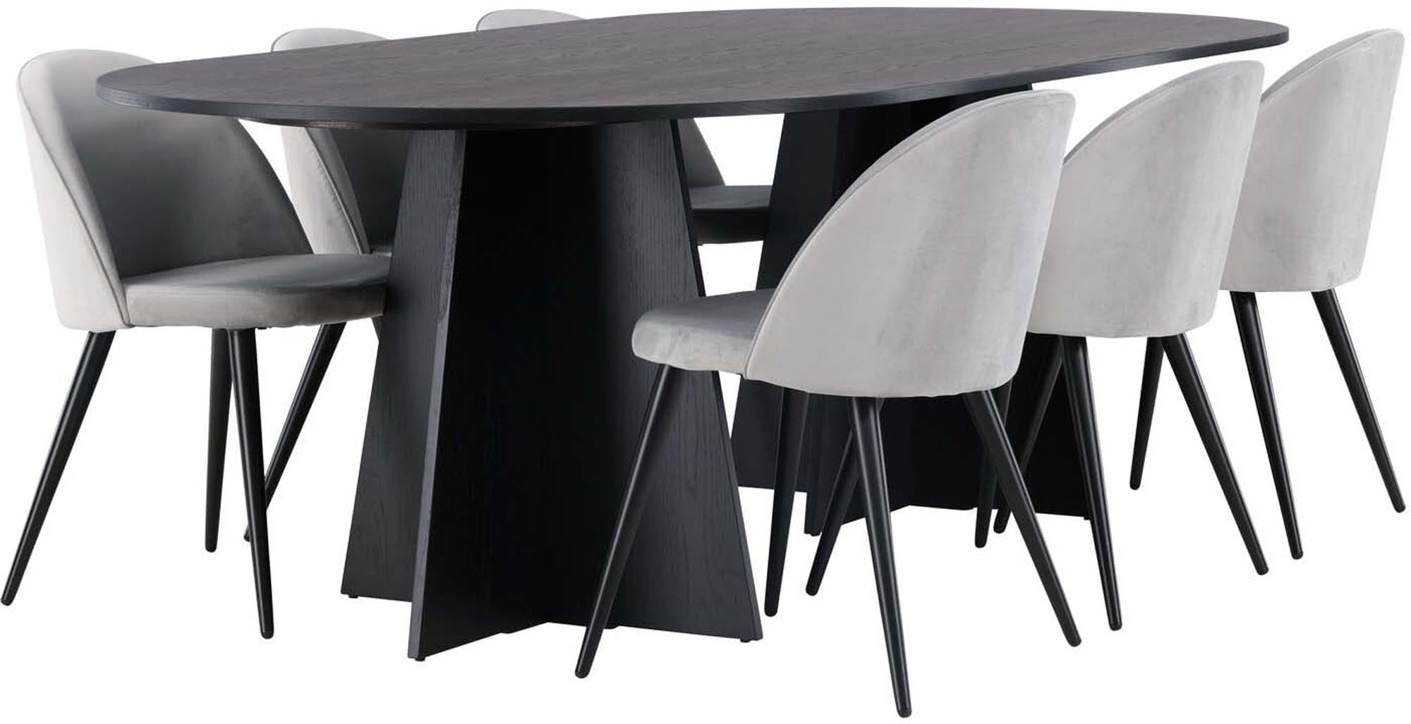 Luxuriöses Bootcut Esszimmerset, 230cm, 6 Samtstühle von Venture Home.